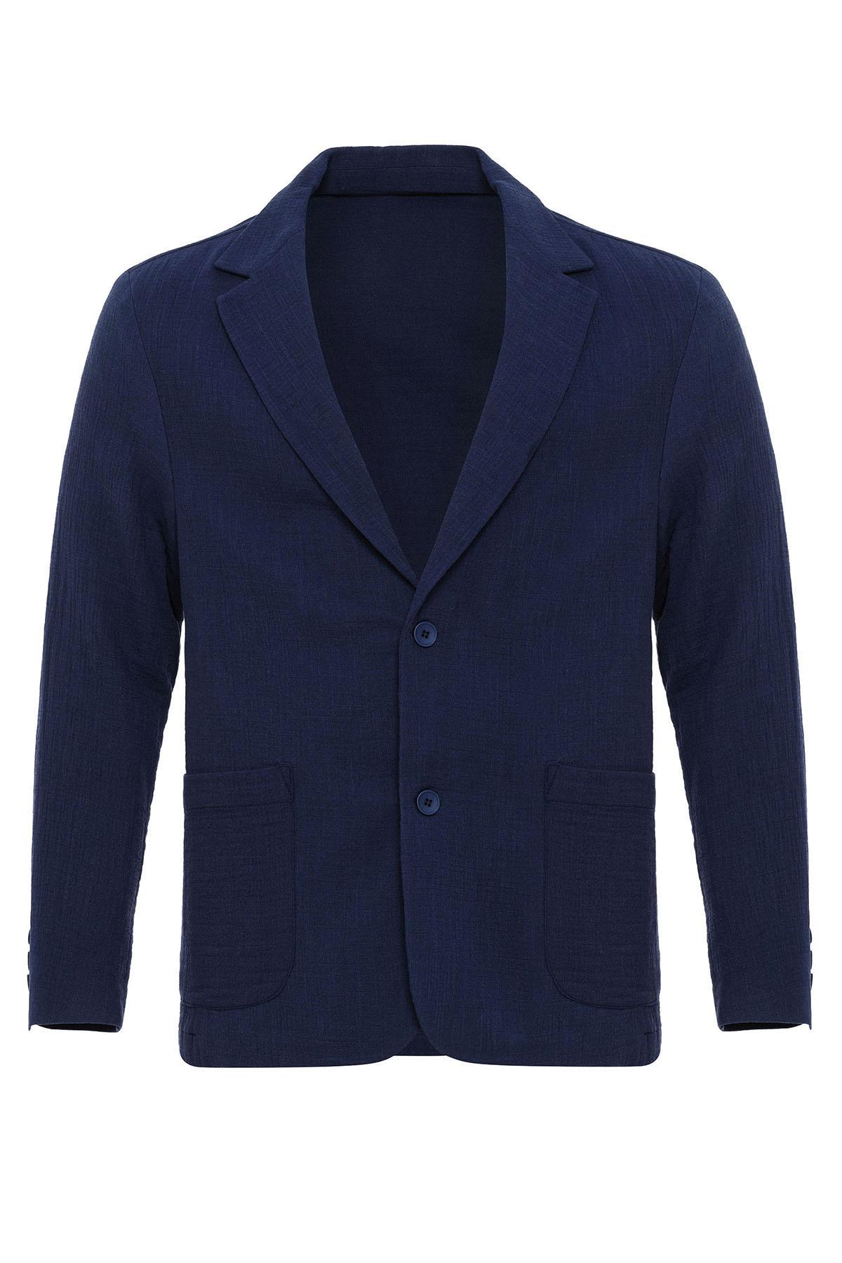 Antioch-Lacivert Astarsız Torba Cepli Erkek Blazer Ceket-Blazer Ceket-6-Milagron.com