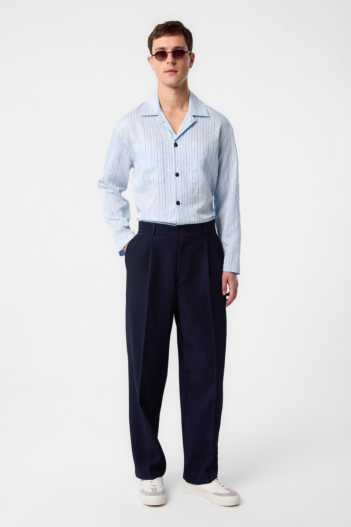 Antioch Lacivert Baggy Fitilli Erkek Pantolon