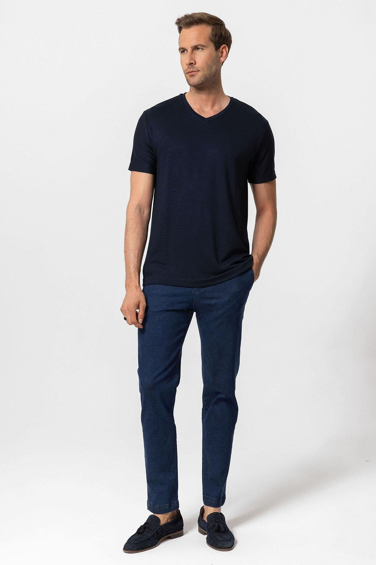 Antioch Lacivert Basic V Yaka Erkek T-Shirt