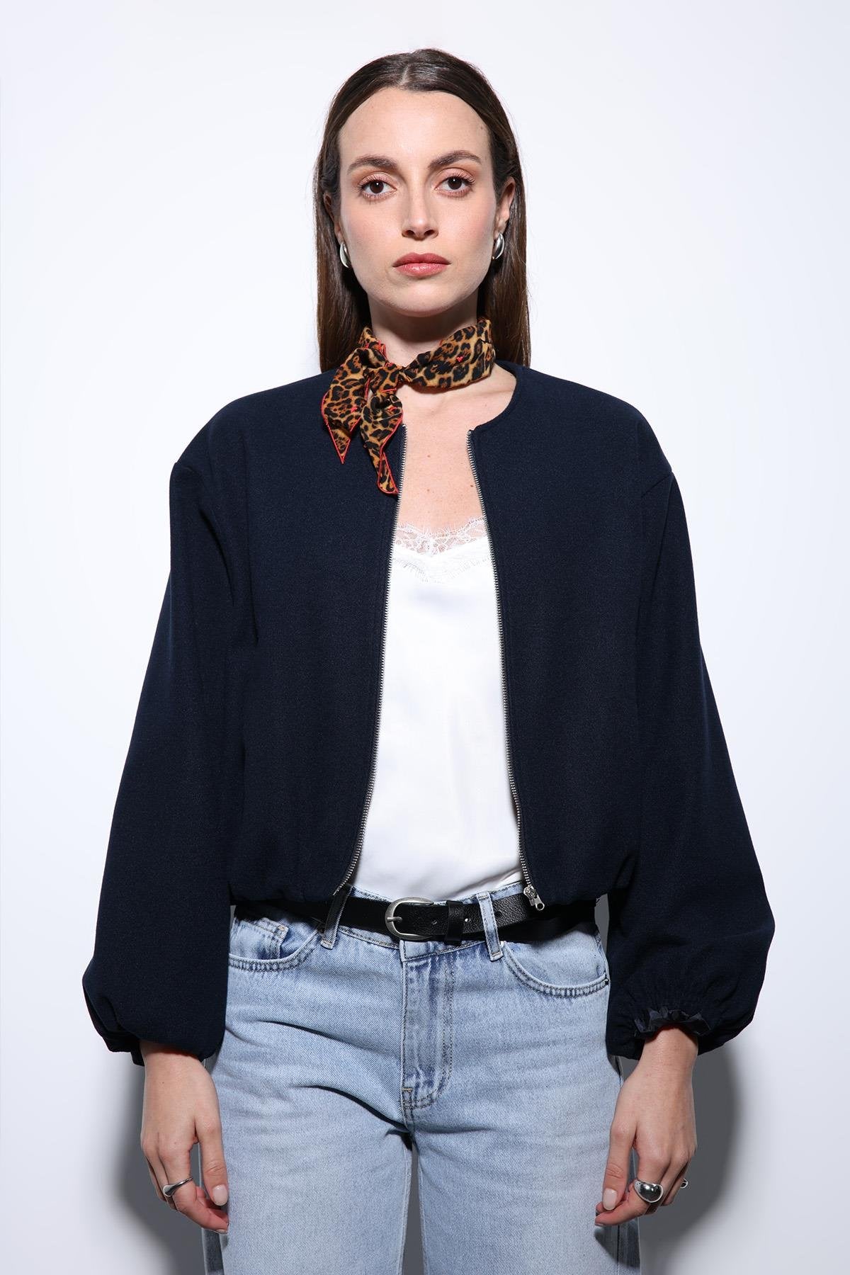 Antioch-Lacivert Bel Lastikli Crop Kadın Mont-Mont-6-Milagron.com