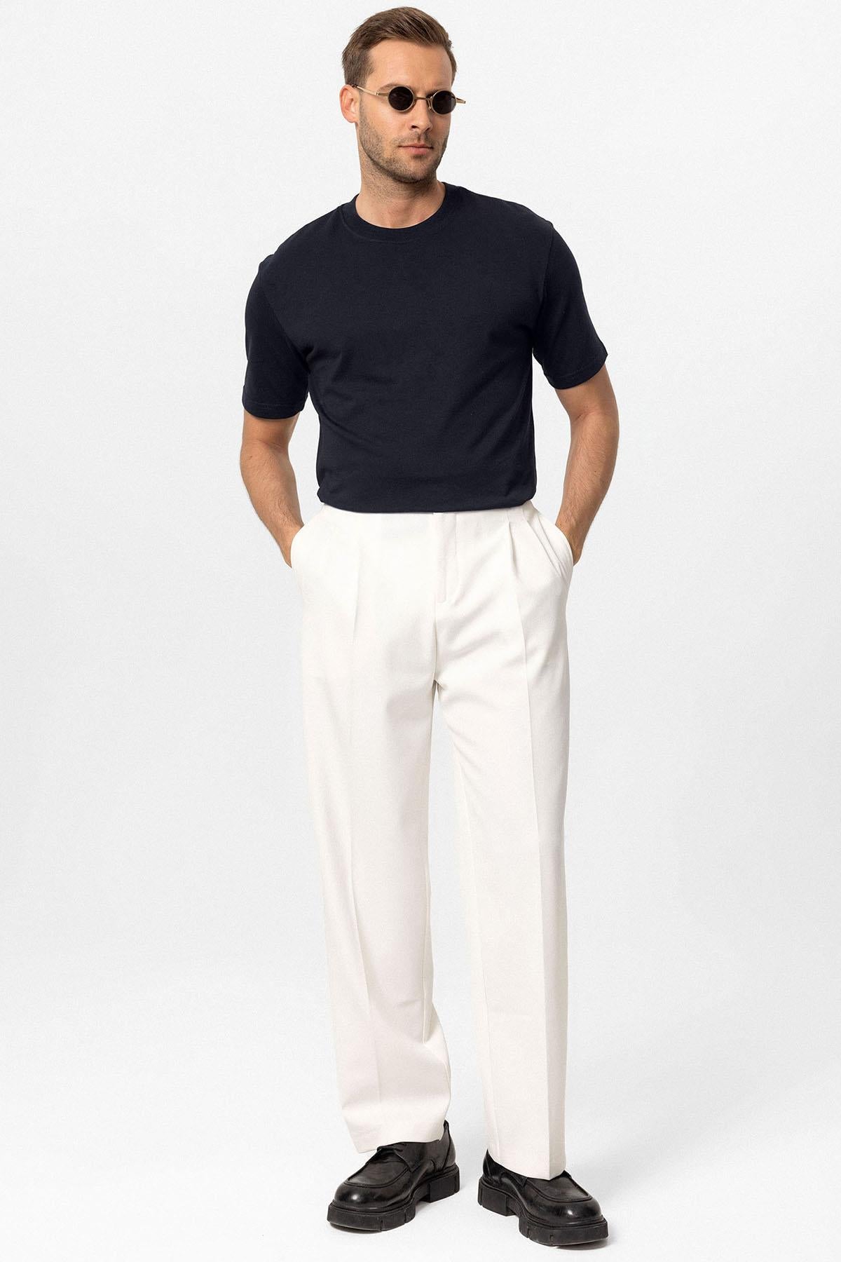 Antioch-Lacivert Bisiklet Yaka Basic T Shirt-T-Shirts-2-Milagron.com