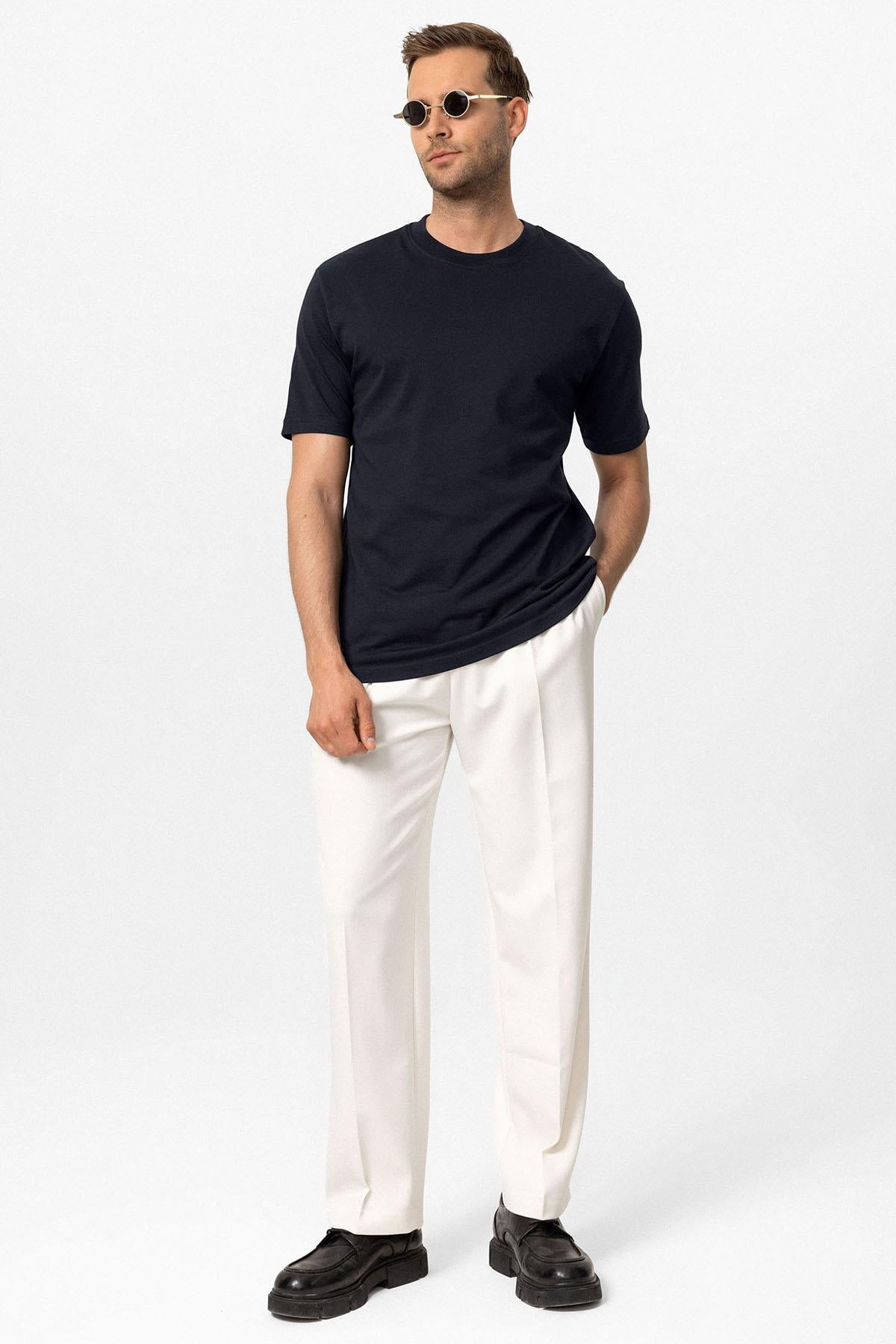 Antioch-Lacivert Bisiklet Yaka Basic T Shirt-T-Shirts-3-Milagron.com