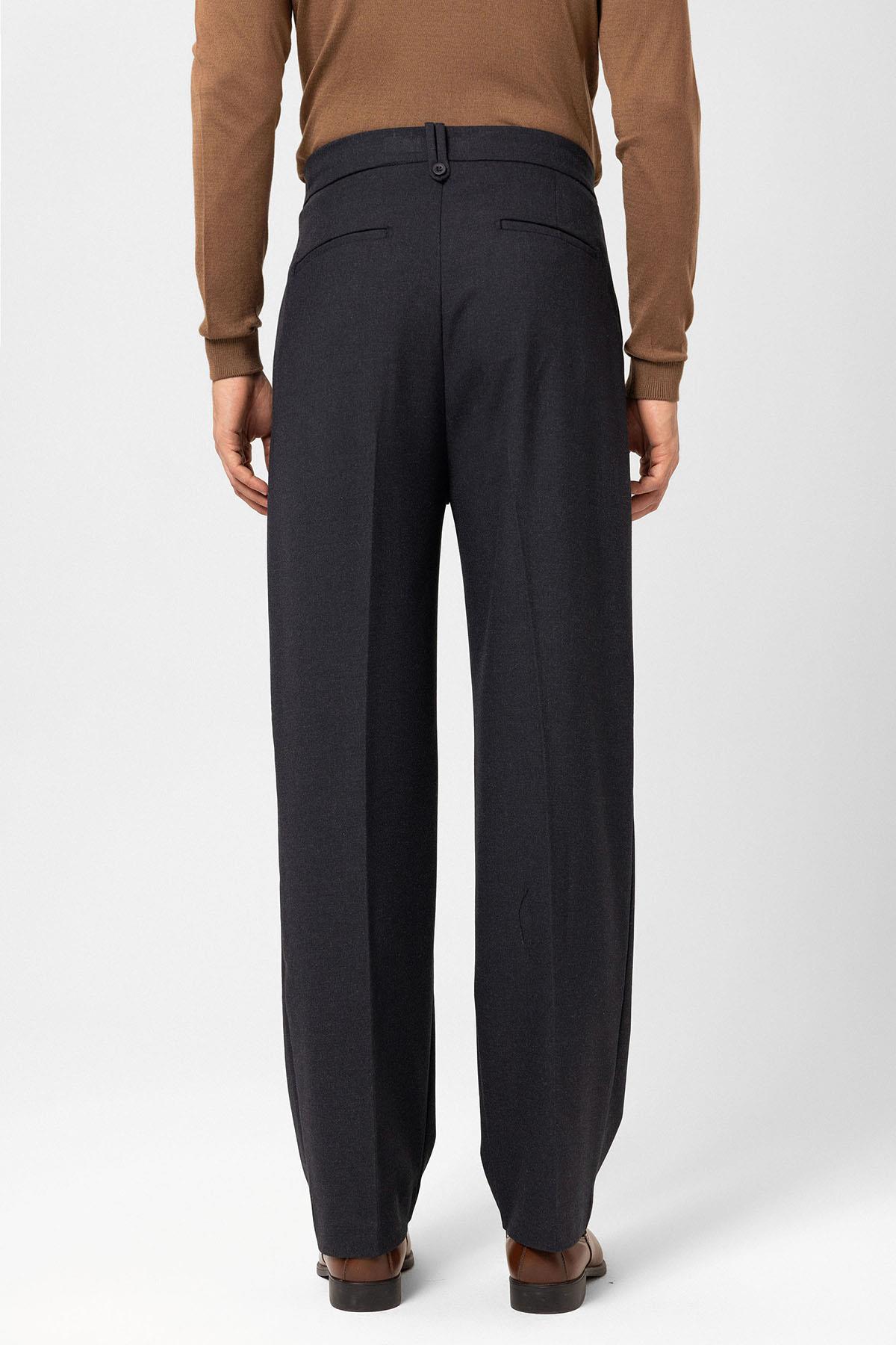 Antioch-Lacivert Çift Pileli Yüksek Bel Erkek Pantolon-Kumaş Pantolon-5-Milagron.com