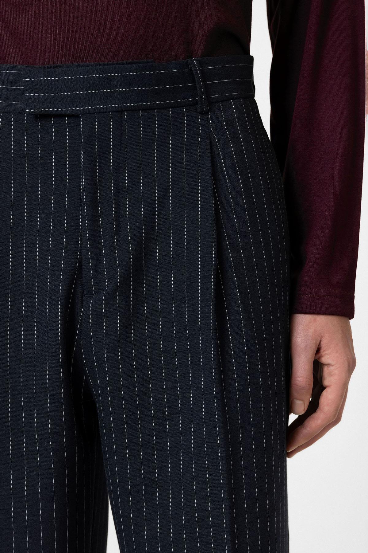 Antioch-Lacivert Çizgili Relaxed Fit Erkek Pantolon-Kumaş Pantolon-4-Milagron.com