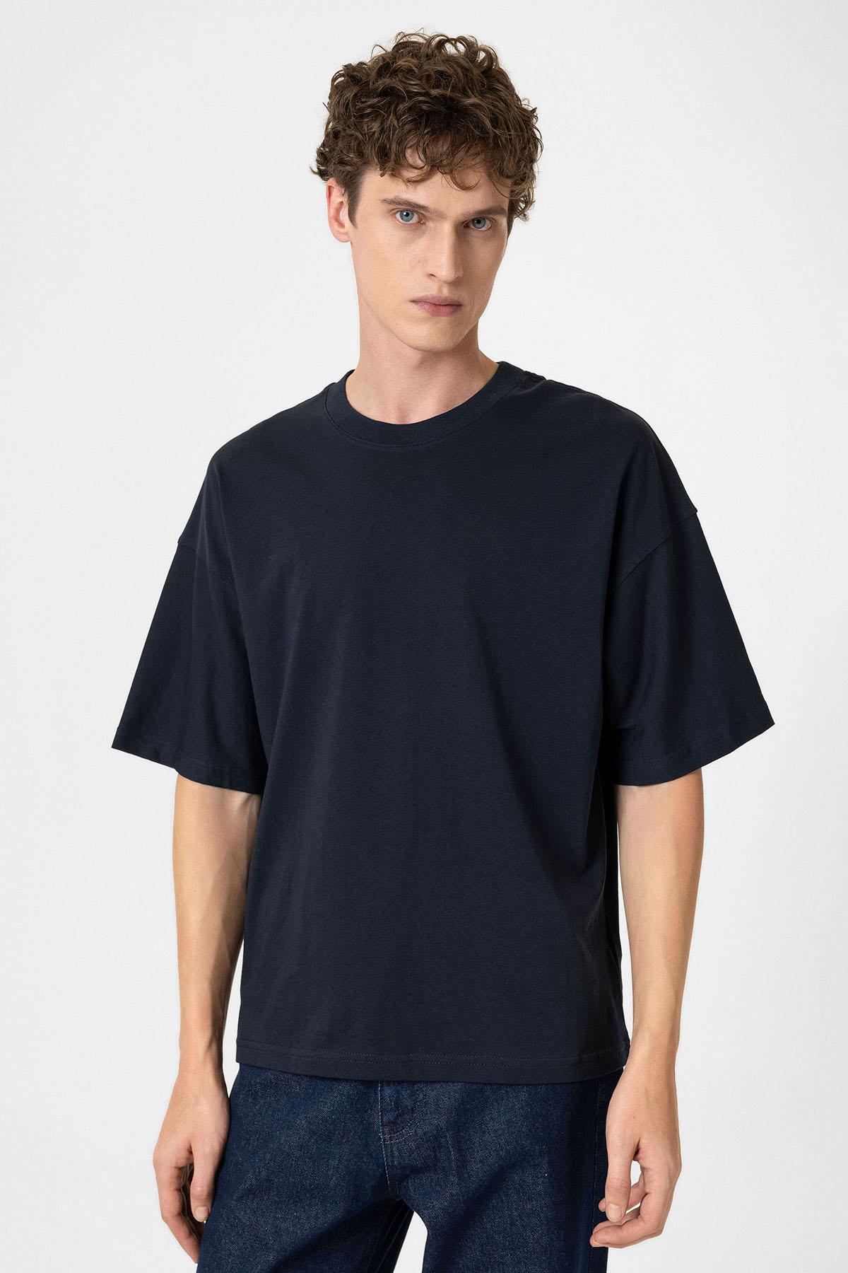 Antioch-Lacivert Crop Fit Erkek T Shirt-T-Shirts-1-Milagron.com