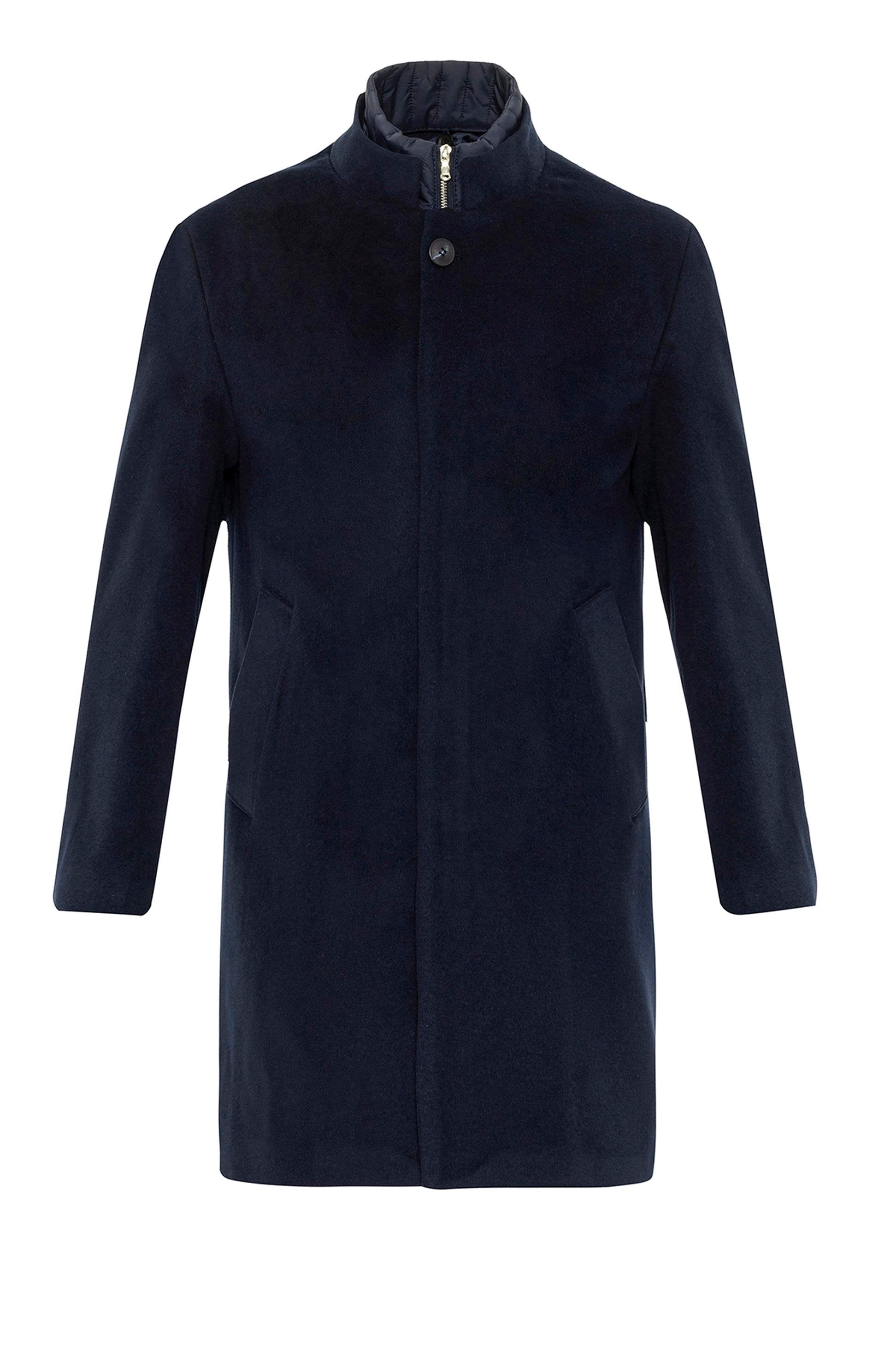 Antioch-Lacivert Dik Yaka Gizli Düğme Detaylı Erkek Kaban-Kaban-7-Milagron.com