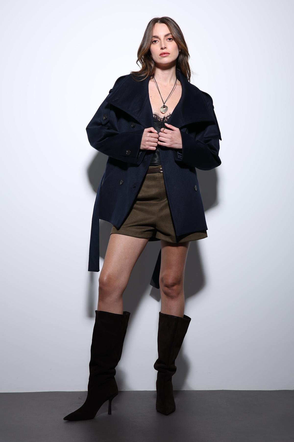 Antioch-Lacivert Dik Yaka Kruvaze Kadın Kaban-Kaban-1-Milagron.com