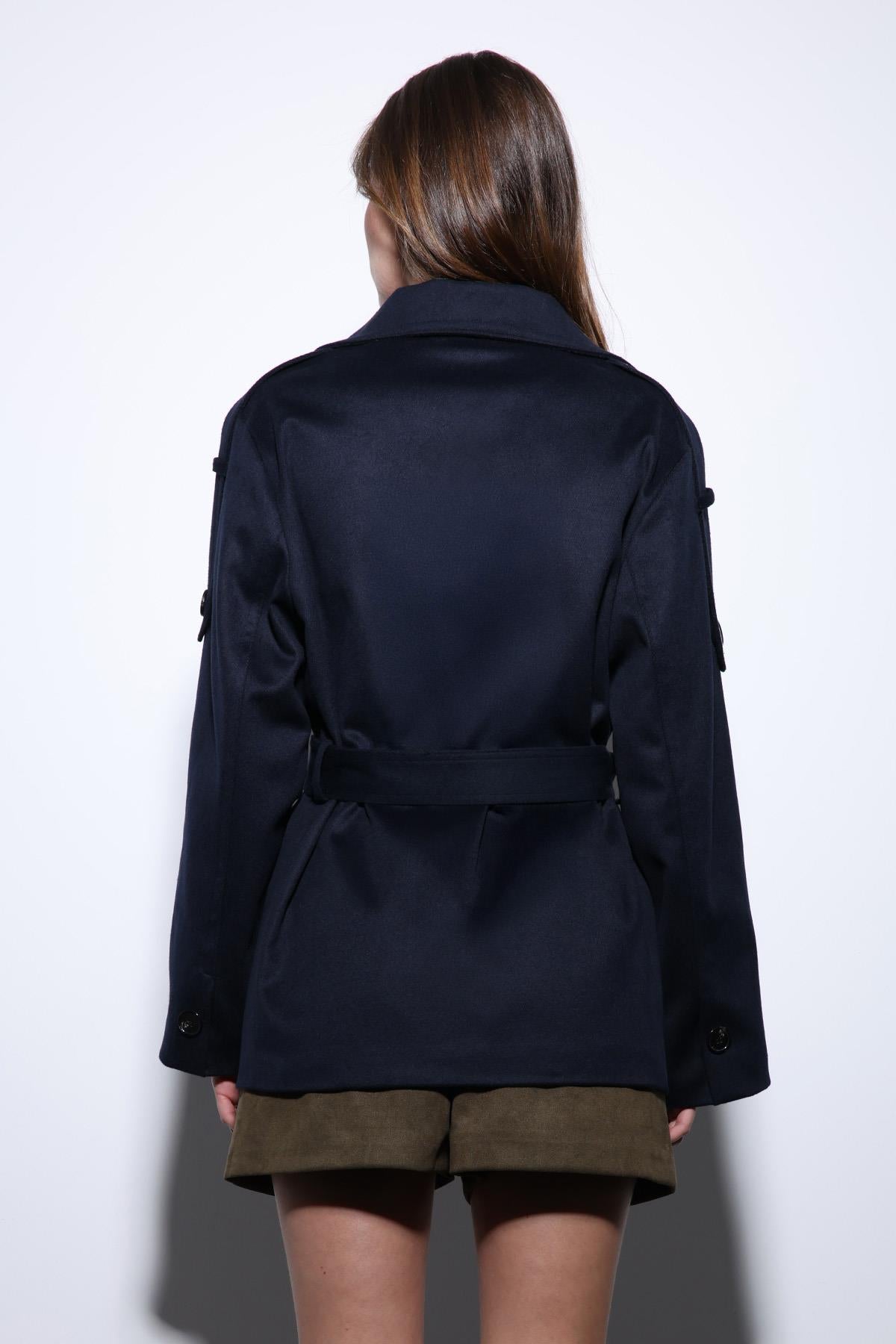 Antioch-Lacivert Dik Yaka Kruvaze Kadın Kaban-Kaban-8-Milagron.com