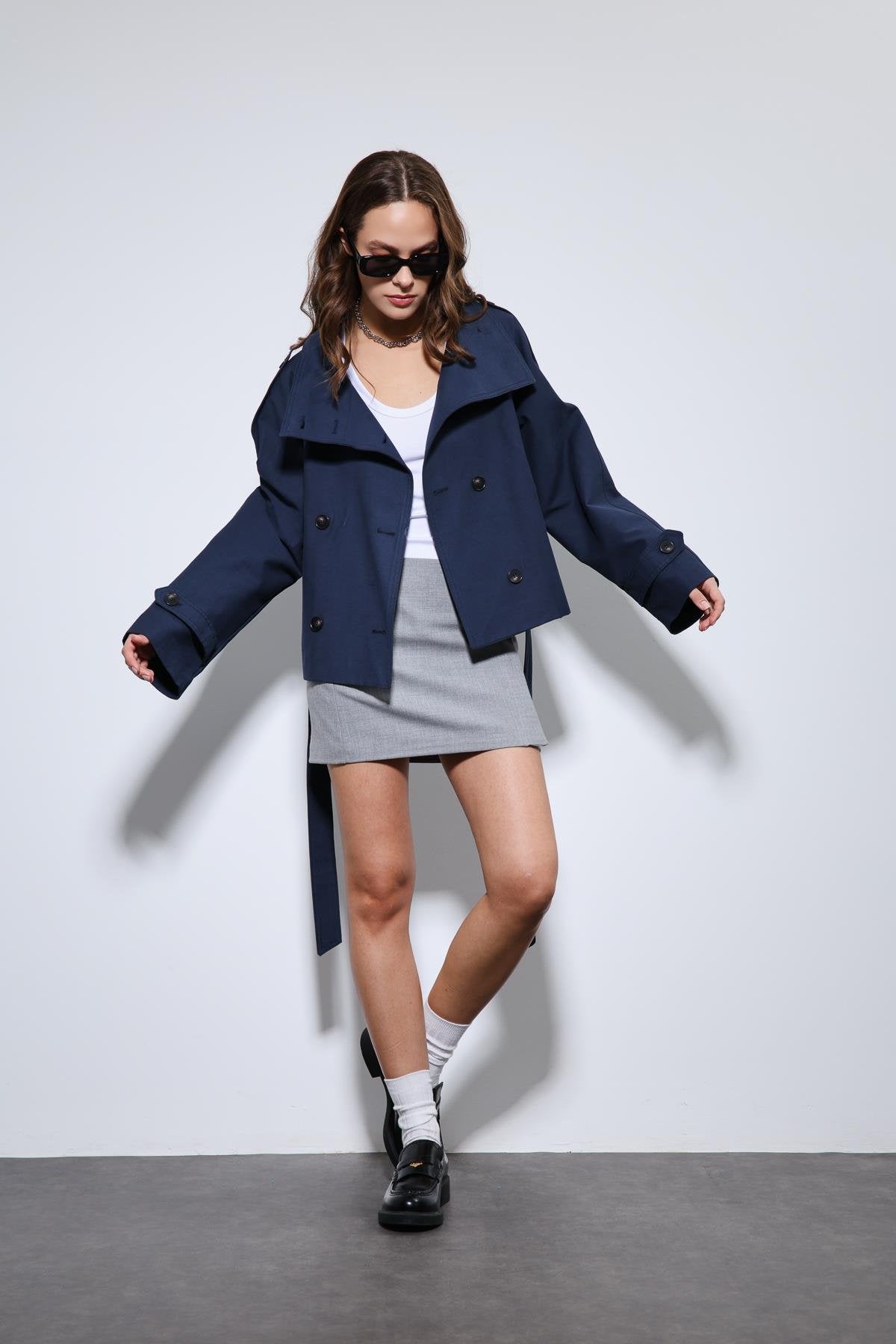 Antioch-Lacivert Dik Yaka Kruvaze Trençkot-Trençkot-2-Milagron.com