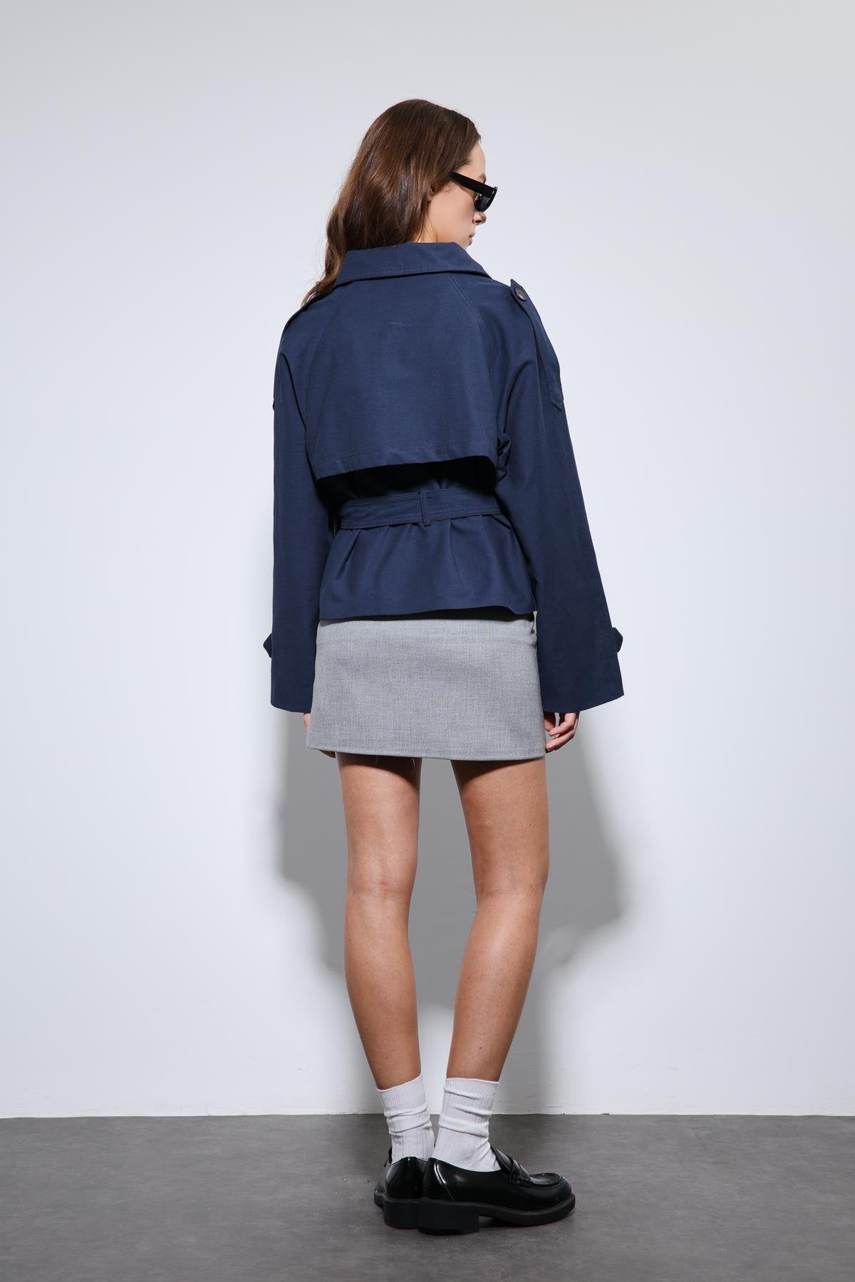 Antioch-Lacivert Dik Yaka Kruvaze Trençkot-Trençkot-7-Milagron.com