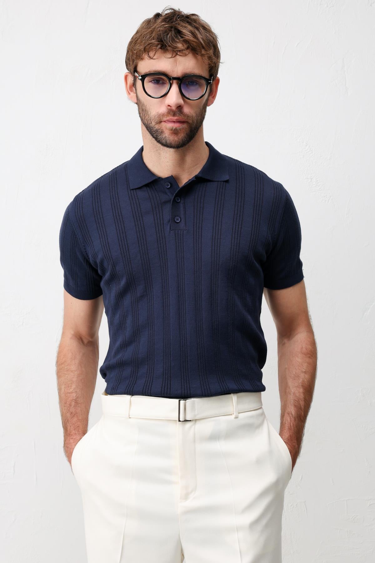 Antioch Lacivert Dokulu Triko Erkek Polo T-Shirt