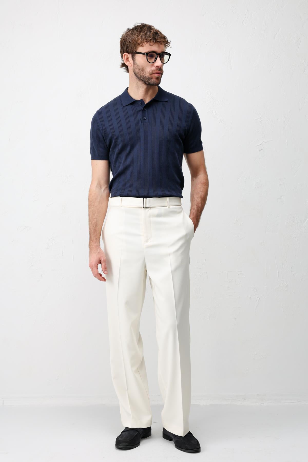 Antioch Lacivert Dokulu Triko Erkek Polo T-Shirt