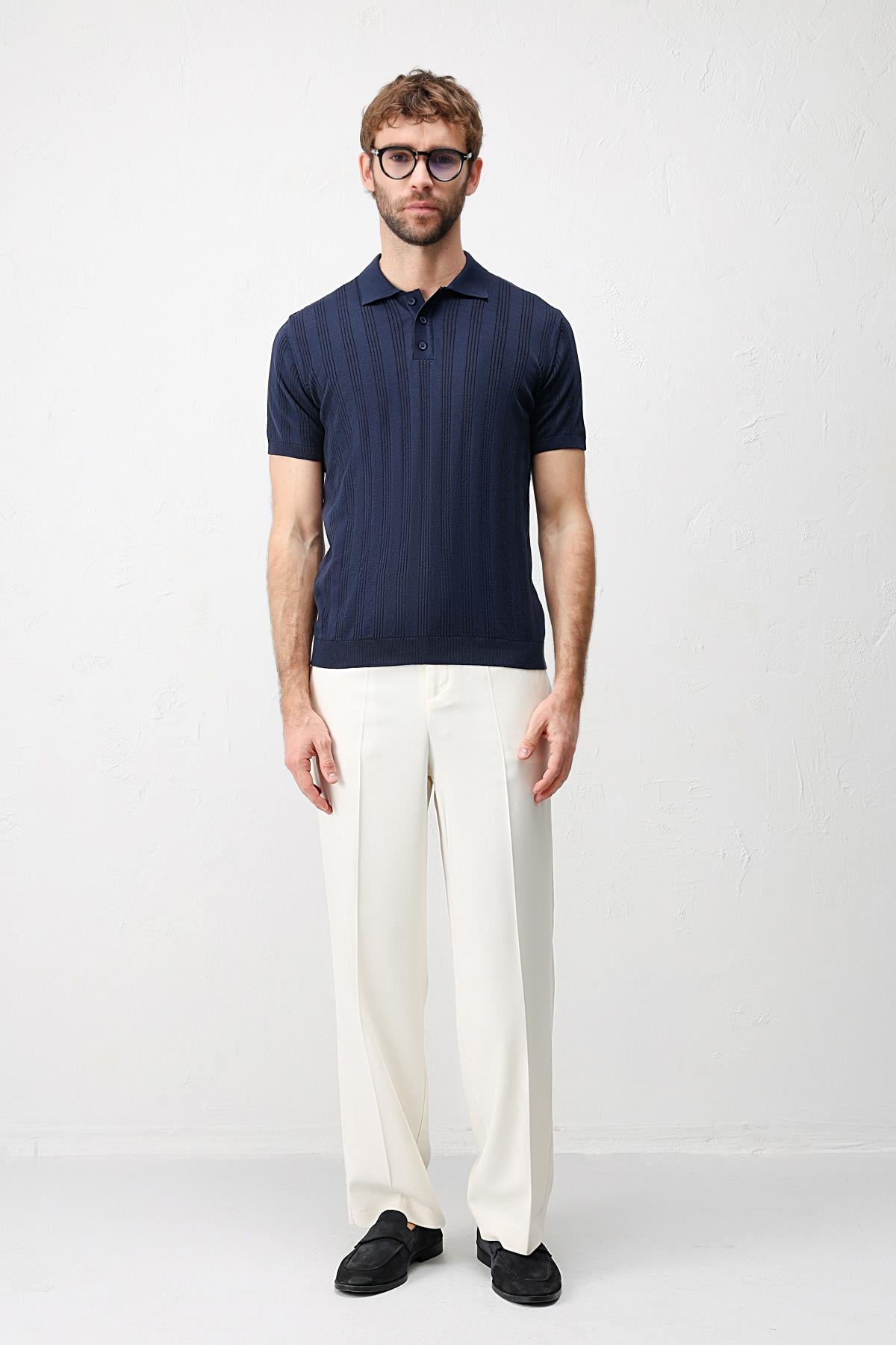 Antioch Lacivert Dokulu Triko Erkek Polo T-Shirt