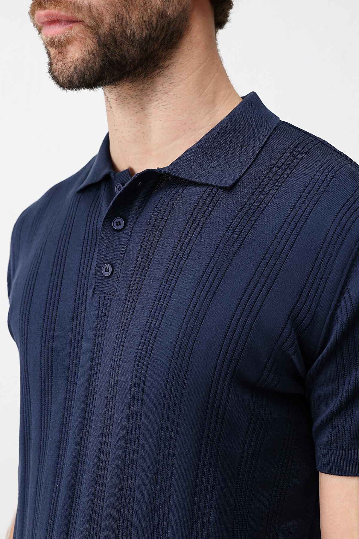 Antioch Lacivert Dokulu Triko Erkek Polo T-Shirt