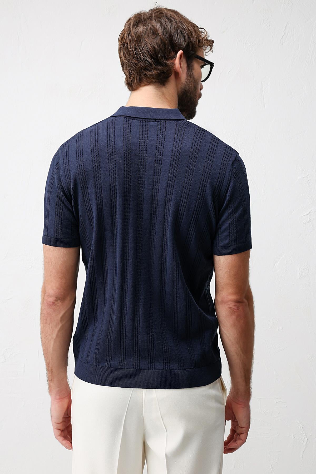 Antioch Lacivert Dokulu Triko Erkek Polo T-Shirt
