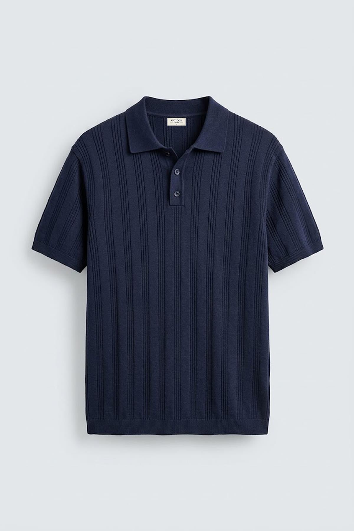 Antioch Lacivert Dokulu Triko Erkek Polo T-Shirt