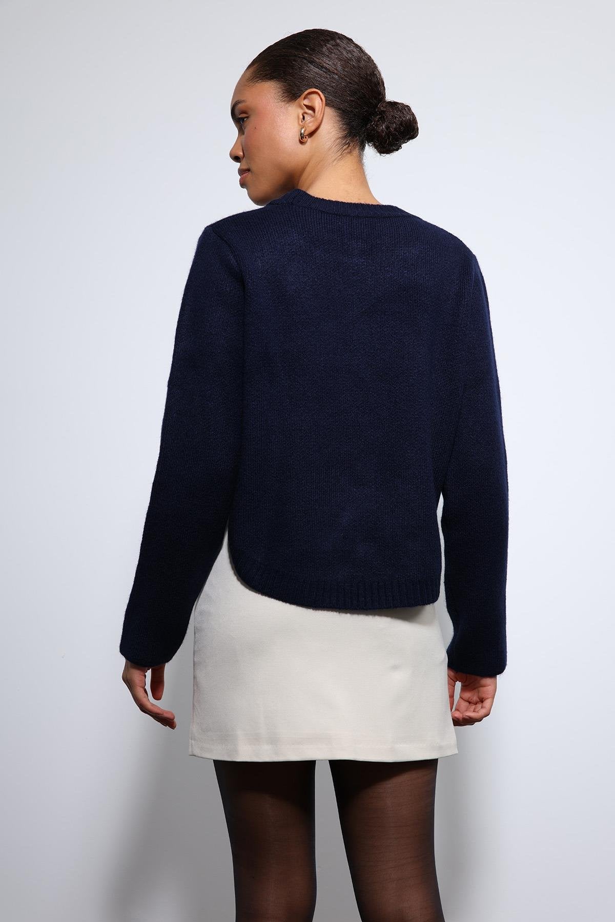 Antioch-Lacivert Düğme Detaylı Triko Kazak-Kazak-5-Milagron.com