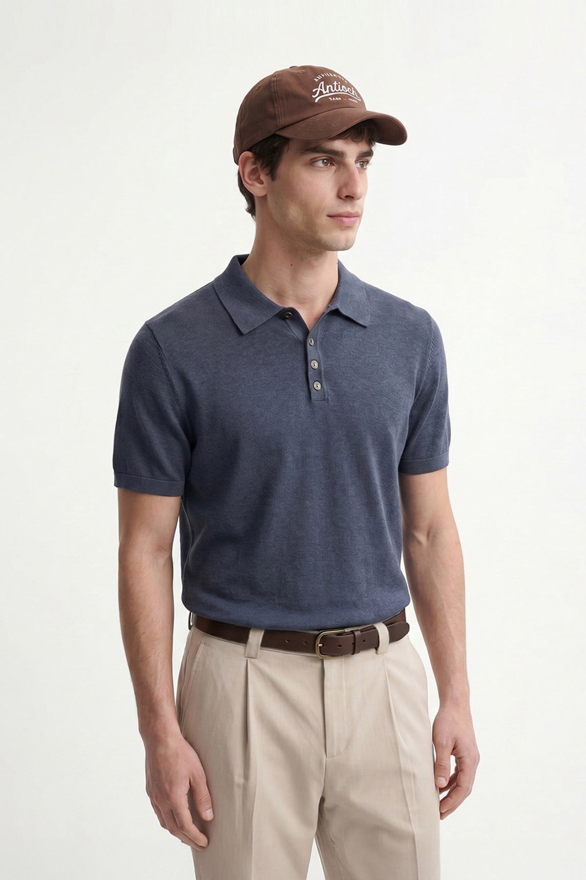 Antioch Lacivert Düğmeli Polo Yaka Erkek T-Shirt - 0