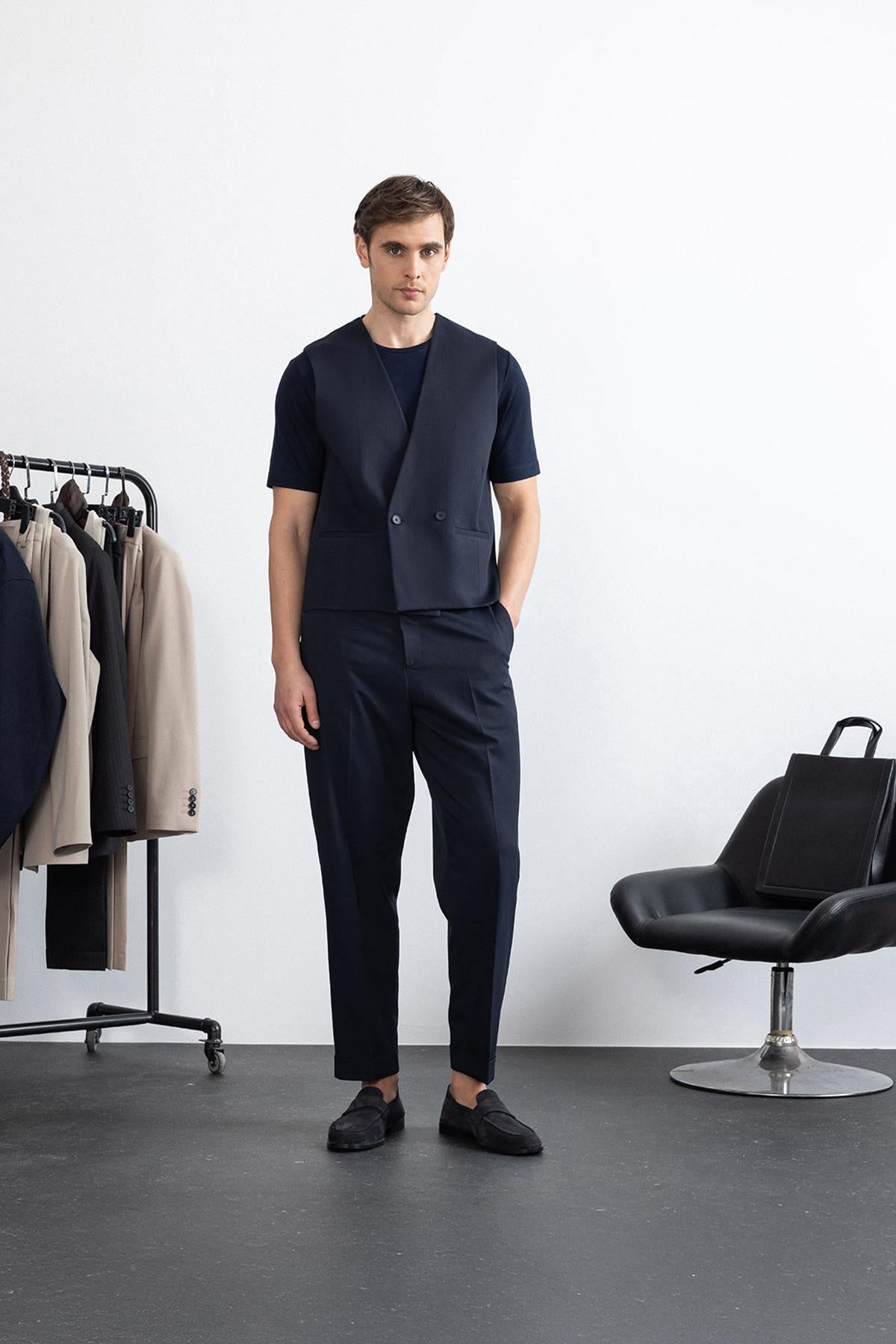 Antioch-Lacivert Erkek Teknik Relax Fit Yelek-Yelek-1-Milagron.com