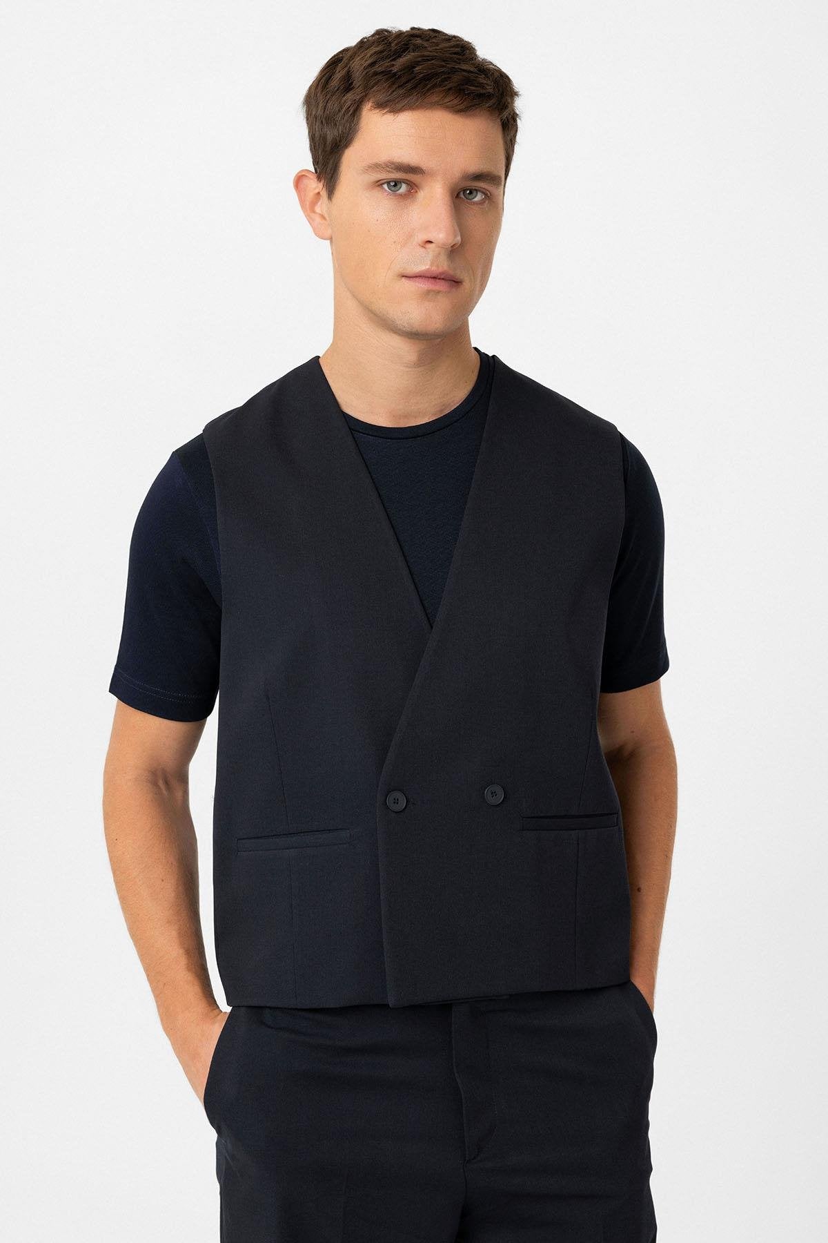 Antioch-Lacivert Erkek Teknik Relax Fit Yelek-Yelek-2-Milagron.com