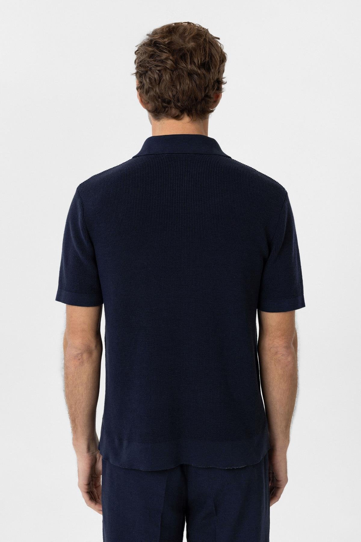 Antioch-Lacivert Fermuarlı Dokuma Erkek Polo Yaka Triko T Shirt-T-Shirts-5-Milagron.com