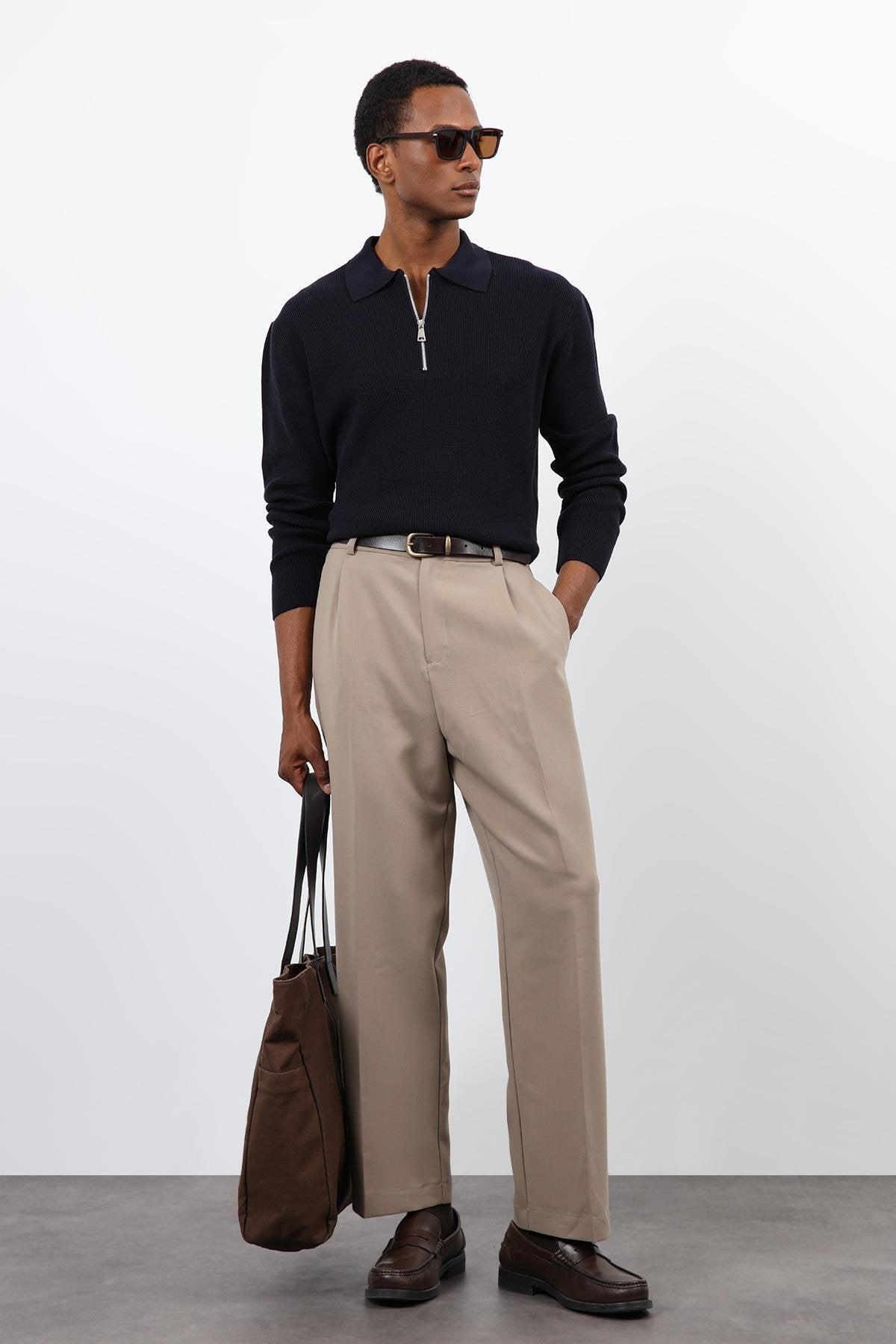 Antioch-Lacivert Fermuarlı Erkek Triko Kazak-Kazak-1-Milagron.com