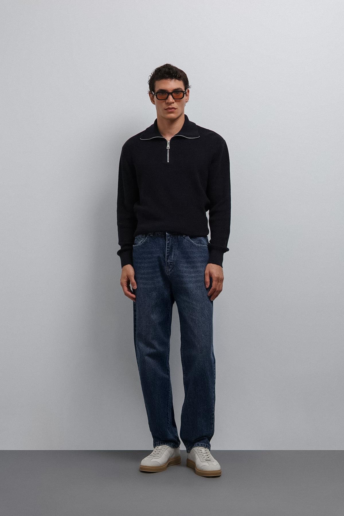 Antioch-Lacivert Fermuarlı Triko Erkek Kazak-Kazak-3-Milagron.com