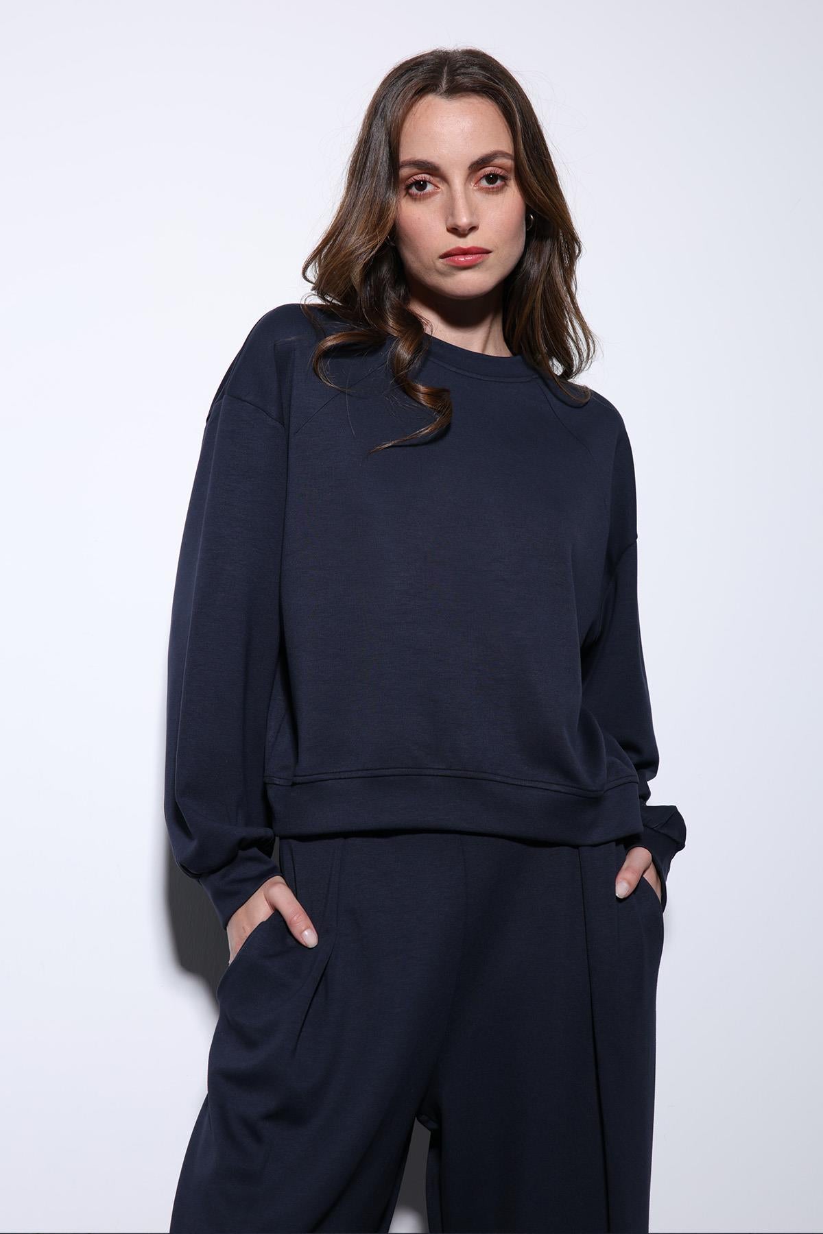 Antioch-Lacivert Geniş Paça Relaxed Kadın Takım-Takım-6-Milagron.com