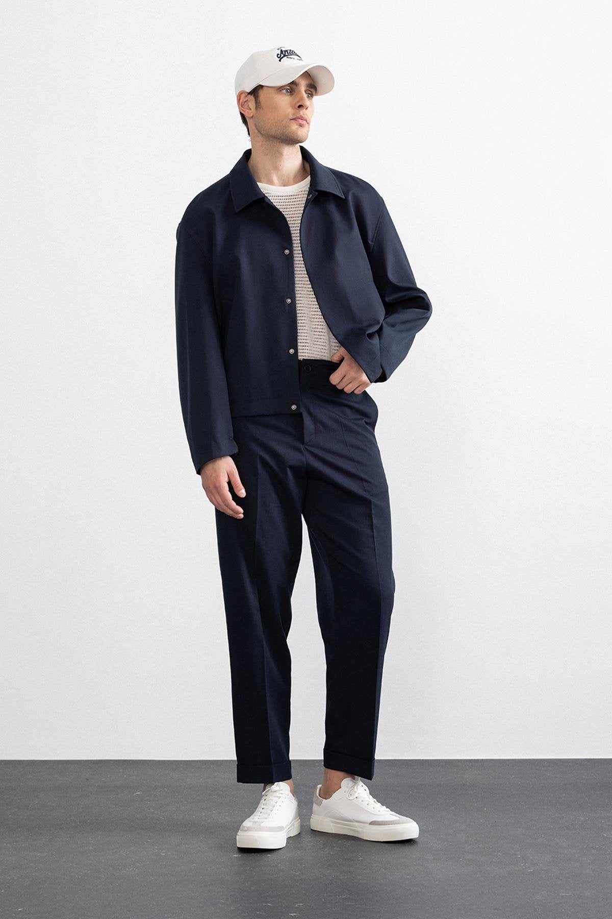 Antioch-Lacivert Gizli Düğme Mevsimlik Relax Fit Erkek Mont-Mont-1-Milagron.com