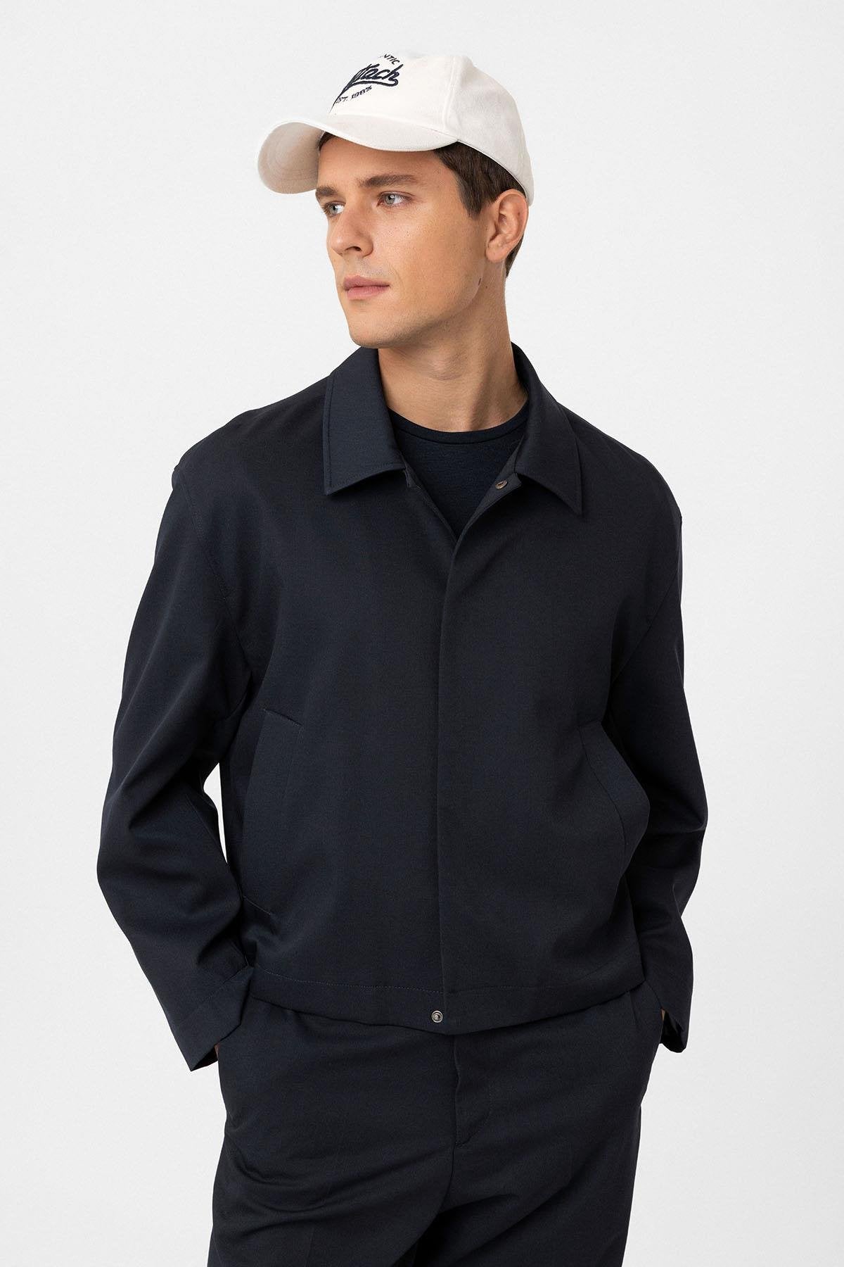 Antioch-Lacivert Gizli Düğme Mevsimlik Relax Fit Erkek Mont-Mont-2-Milagron.com