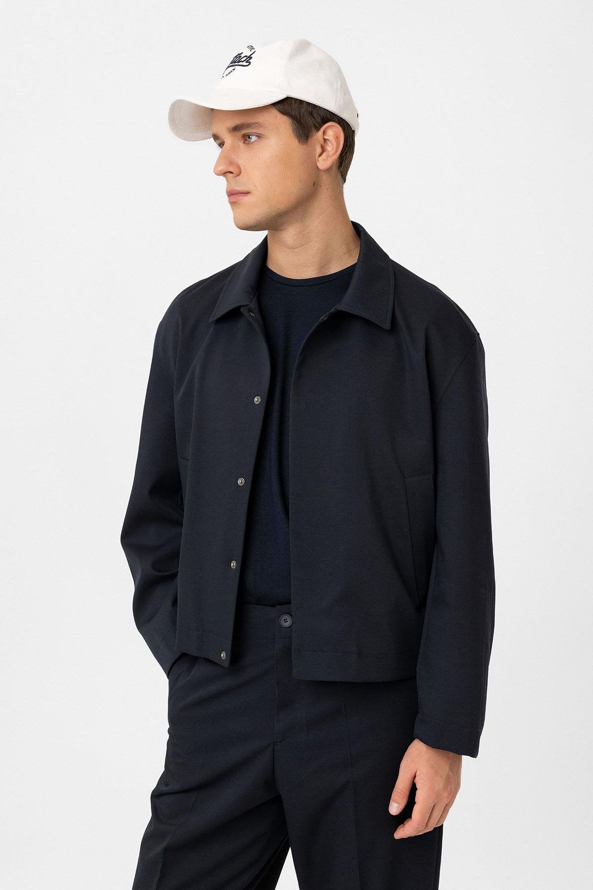 Antioch-Lacivert Gizli Düğme Mevsimlik Relax Fit Erkek Mont-Mont-3-Milagron.com