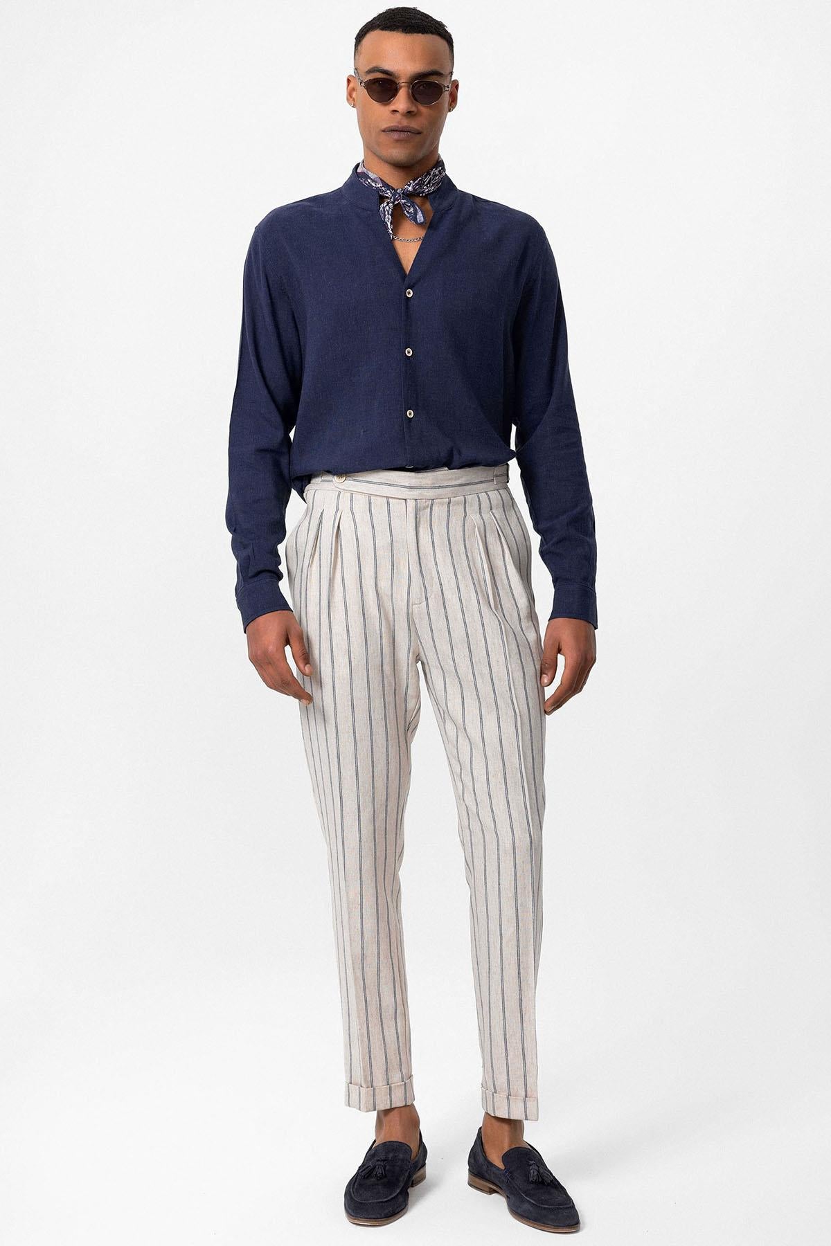 Antioch-Lacivert Hakim Yaka Uzun Kollu Erkek Gömlek-Gömlek-2-Milagron.com