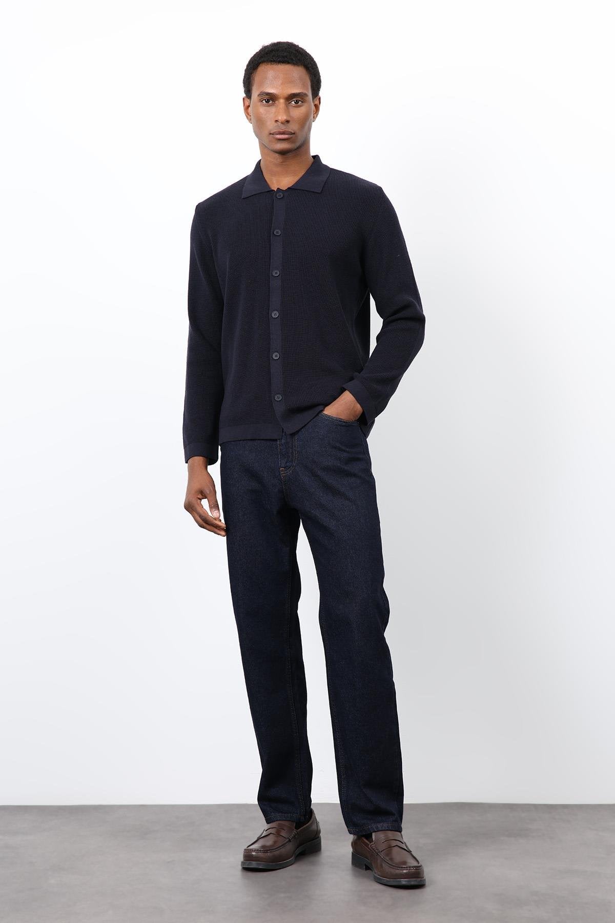 Antioch-Lacivert İnce örgü Triko Erkek Hırka-Hırka-2-Milagron.com