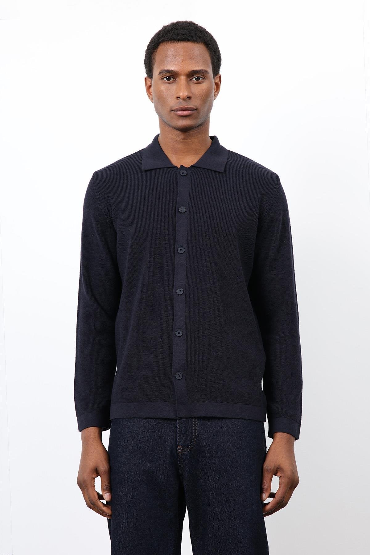 Antioch-Lacivert İnce örgü Triko Erkek Hırka-Hırka-5-Milagron.com