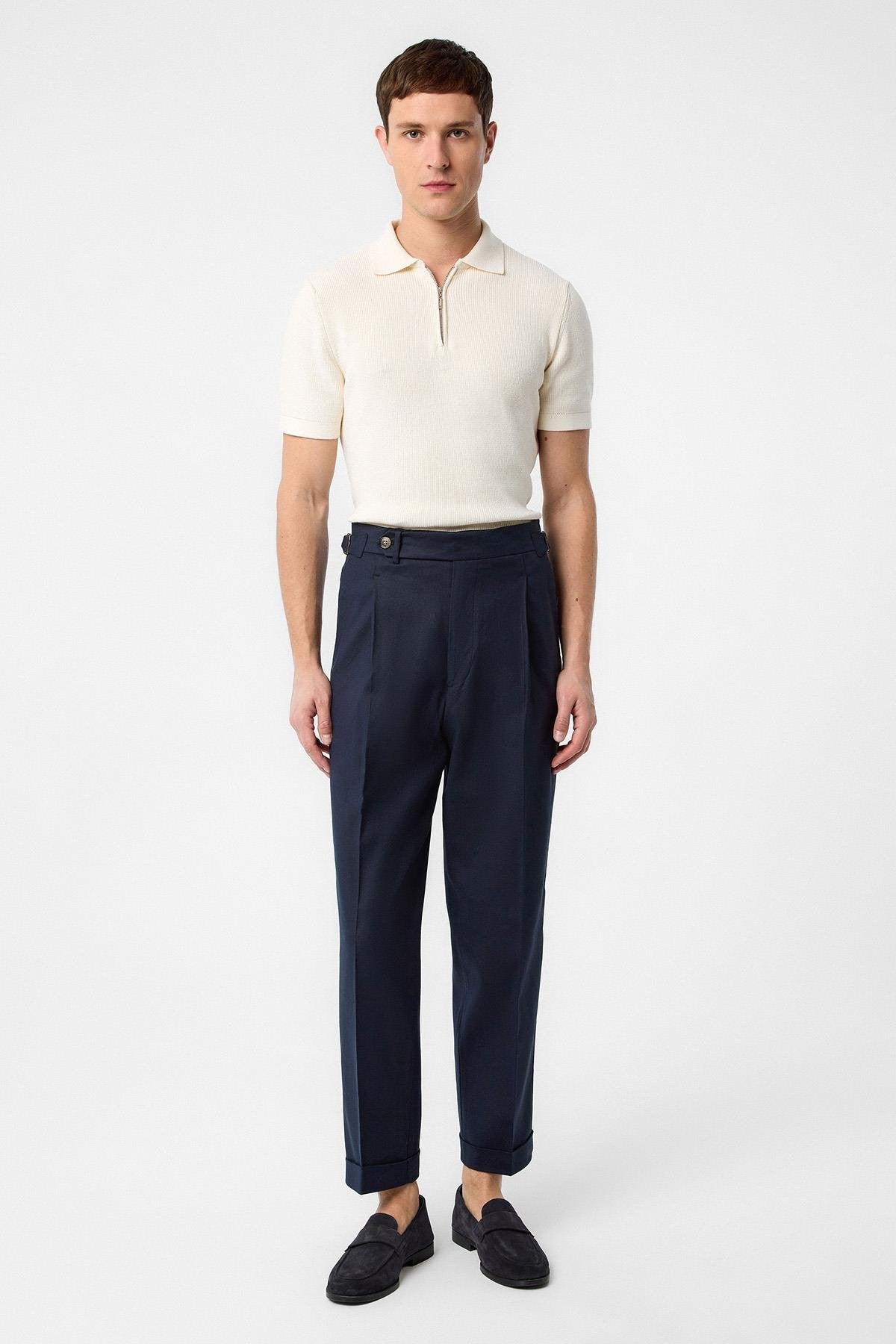 Antioch-Lacivert İtalyan Kesim Yüksek Bel Erkek Pantolon-Kumaş Pantolon-2-Milagron.com