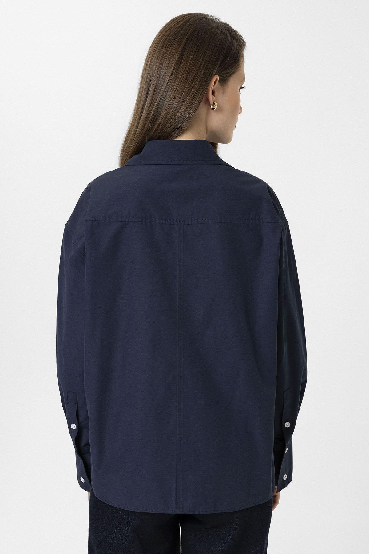 Antioch-Lacivert Kadın Basic Poplin Gömlek-Gömlek-5-Milagron.com