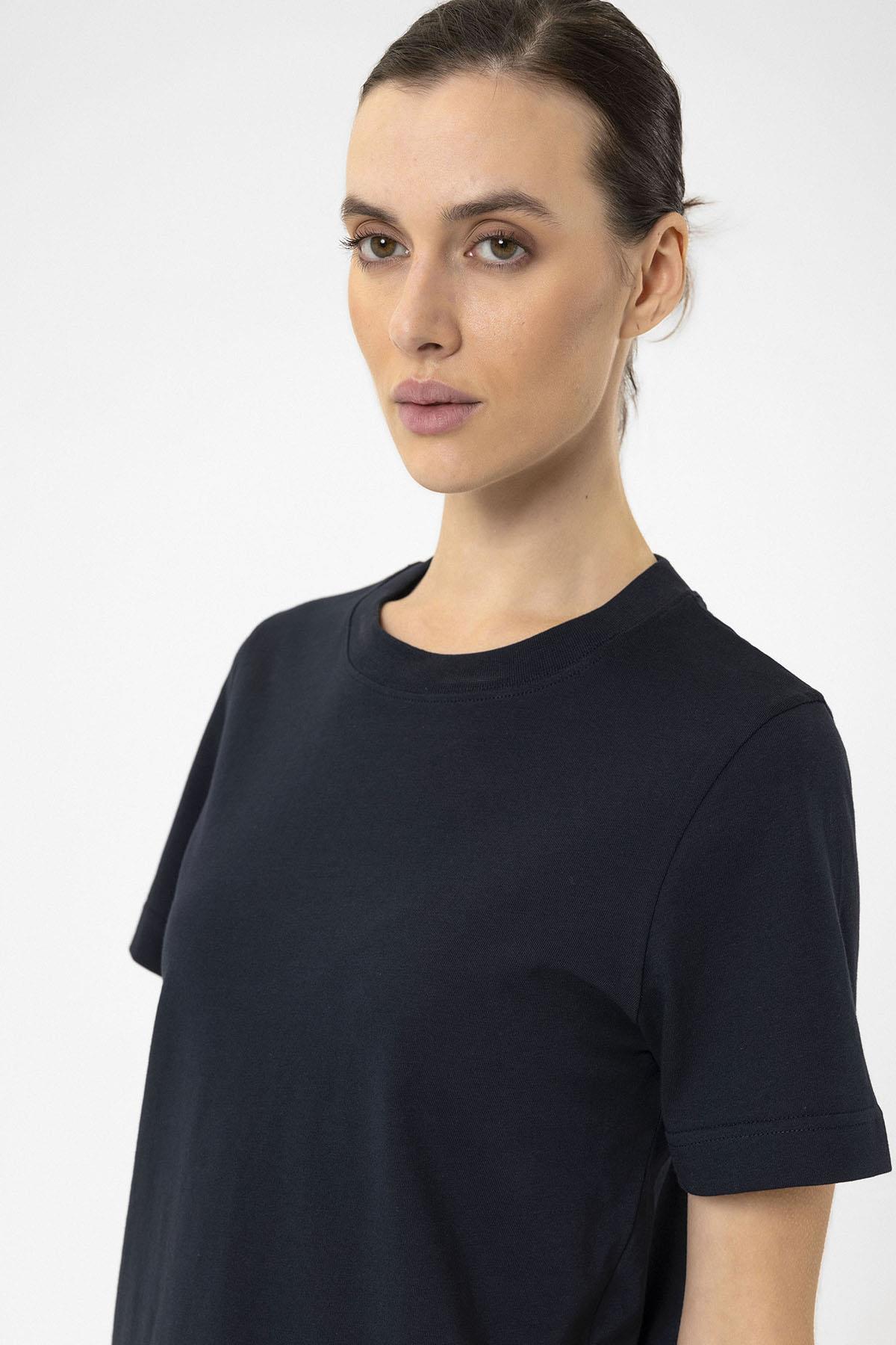 Antioch-Lacivert Kadın Bisiklet Yaka Basic T Shirt-T-Shirts-4-Milagron.com