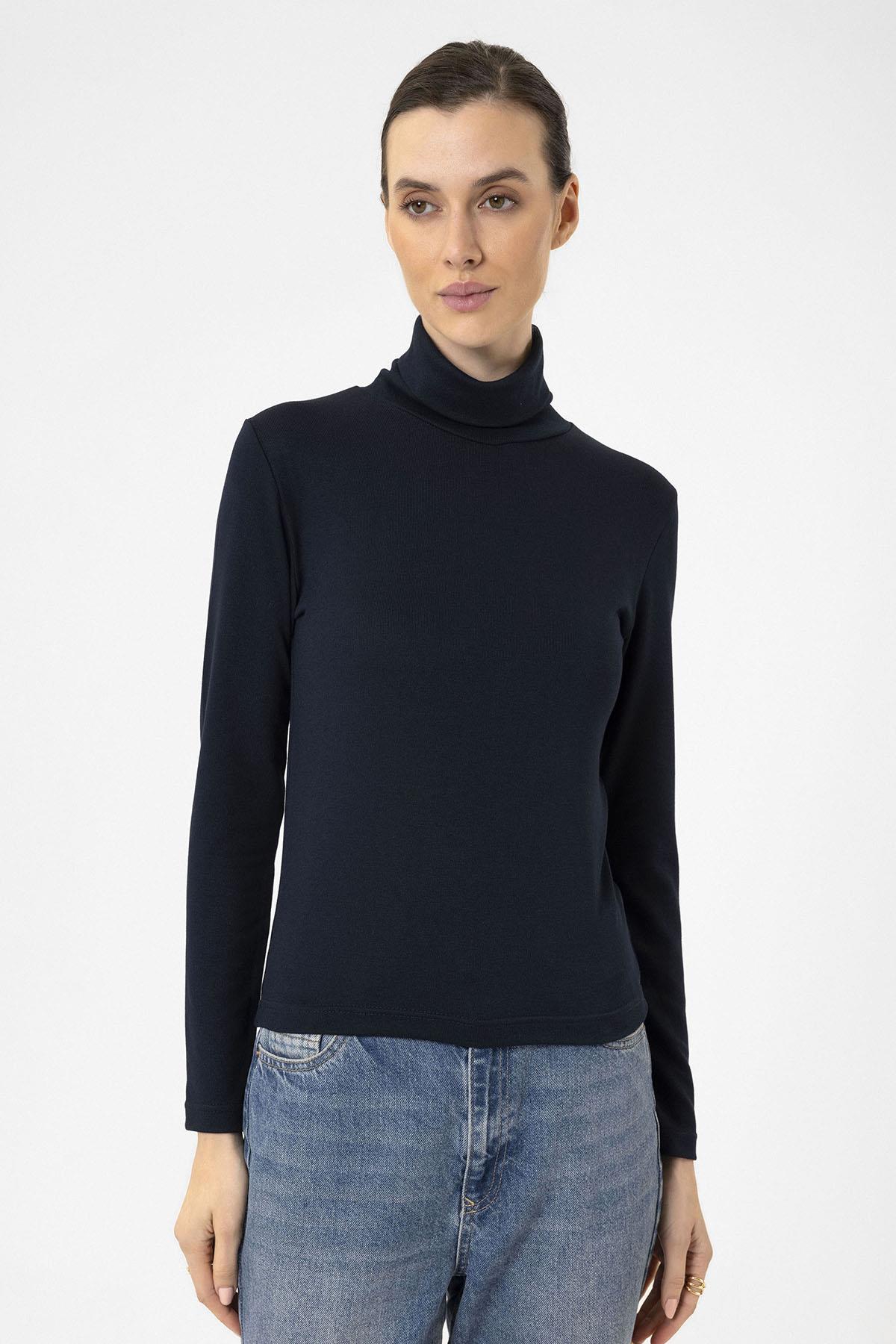 Antioch-Lacivert Kadın Boğazlı Triko Kazak-Kazak & Triko-1-Milagron.com