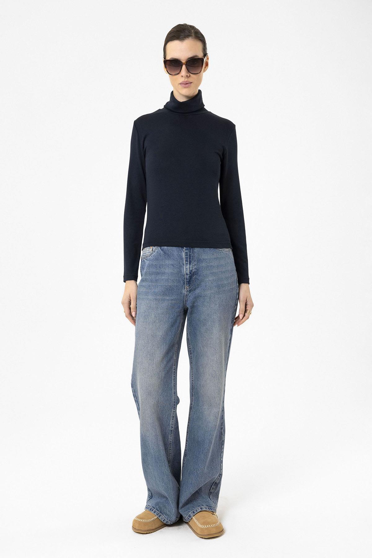 Antioch-Lacivert Kadın Boğazlı Triko Kazak-Kazak & Triko-3-Milagron.com