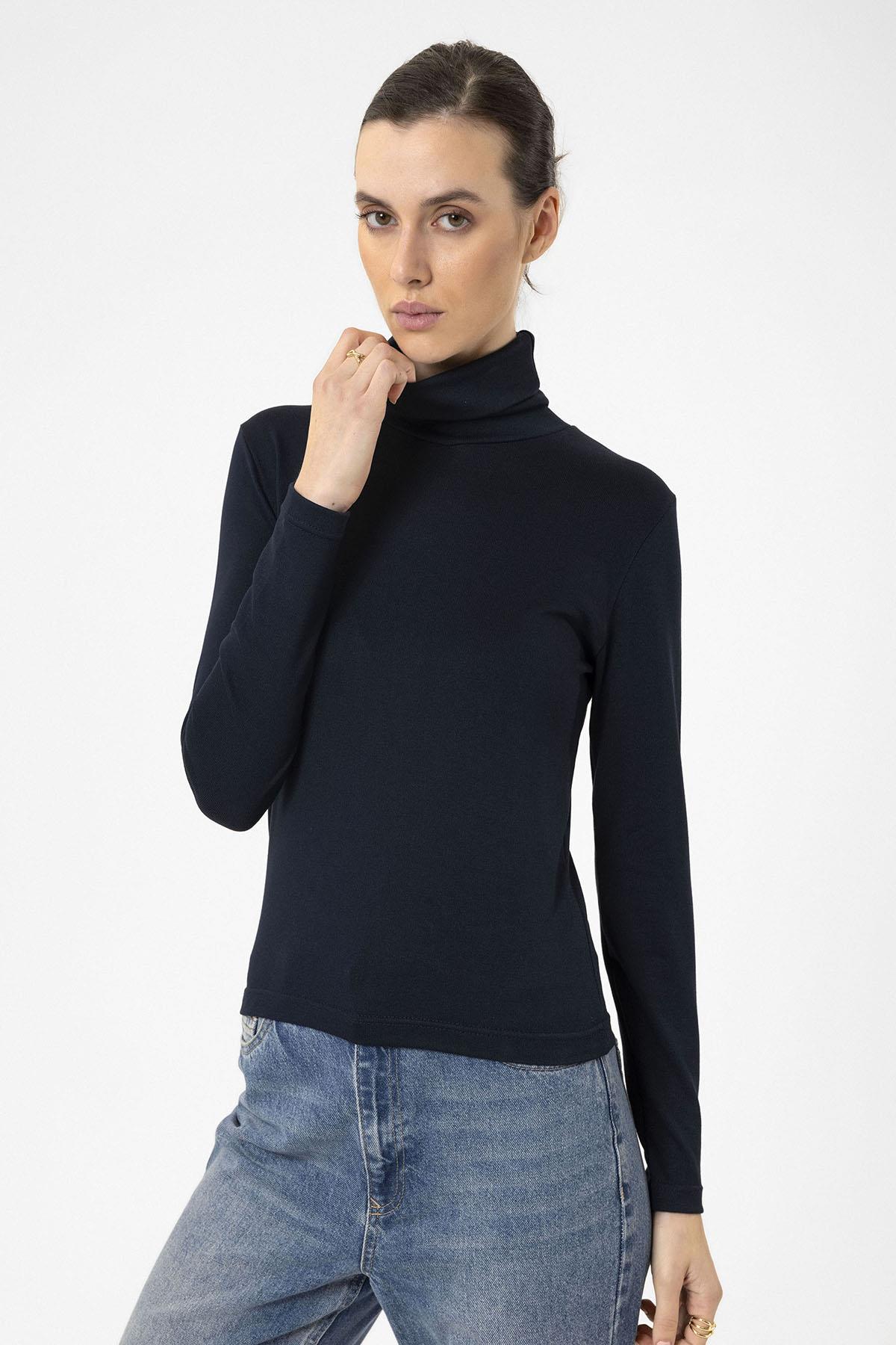 Antioch-Lacivert Kadın Boğazlı Triko Kazak-Kazak & Triko-4-Milagron.com