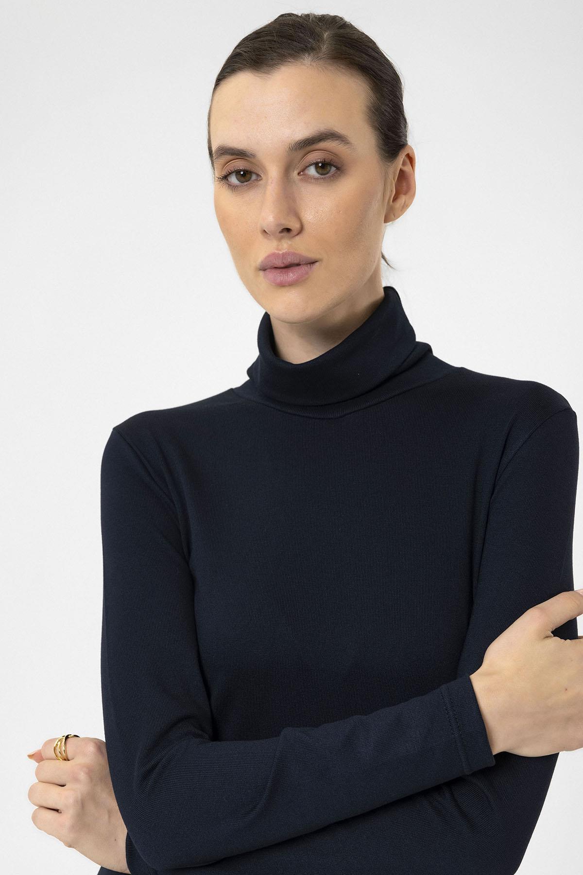 Antioch-Lacivert Kadın Boğazlı Triko Kazak-Kazak & Triko-5-Milagron.com