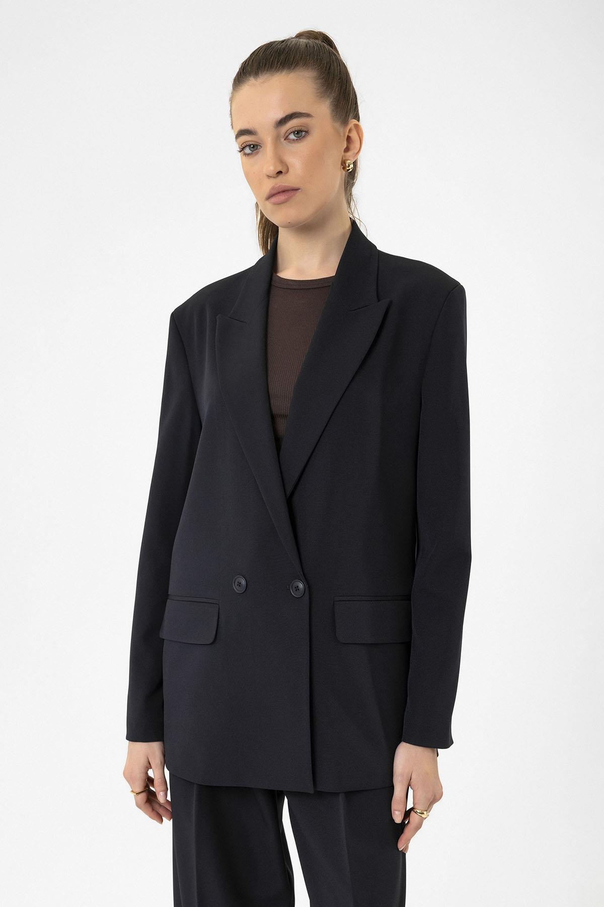 Antioch-Lacivert Kadın Kruvaze Kapama Oversize Blazer Ceket-Blazer Ceket-2-Milagron.com