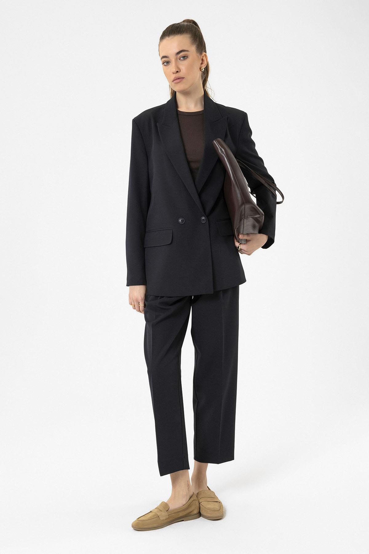 Antioch-Lacivert Kadın Kruvaze Kapama Oversize Blazer Ceket-Blazer Ceket-4-Milagron.com