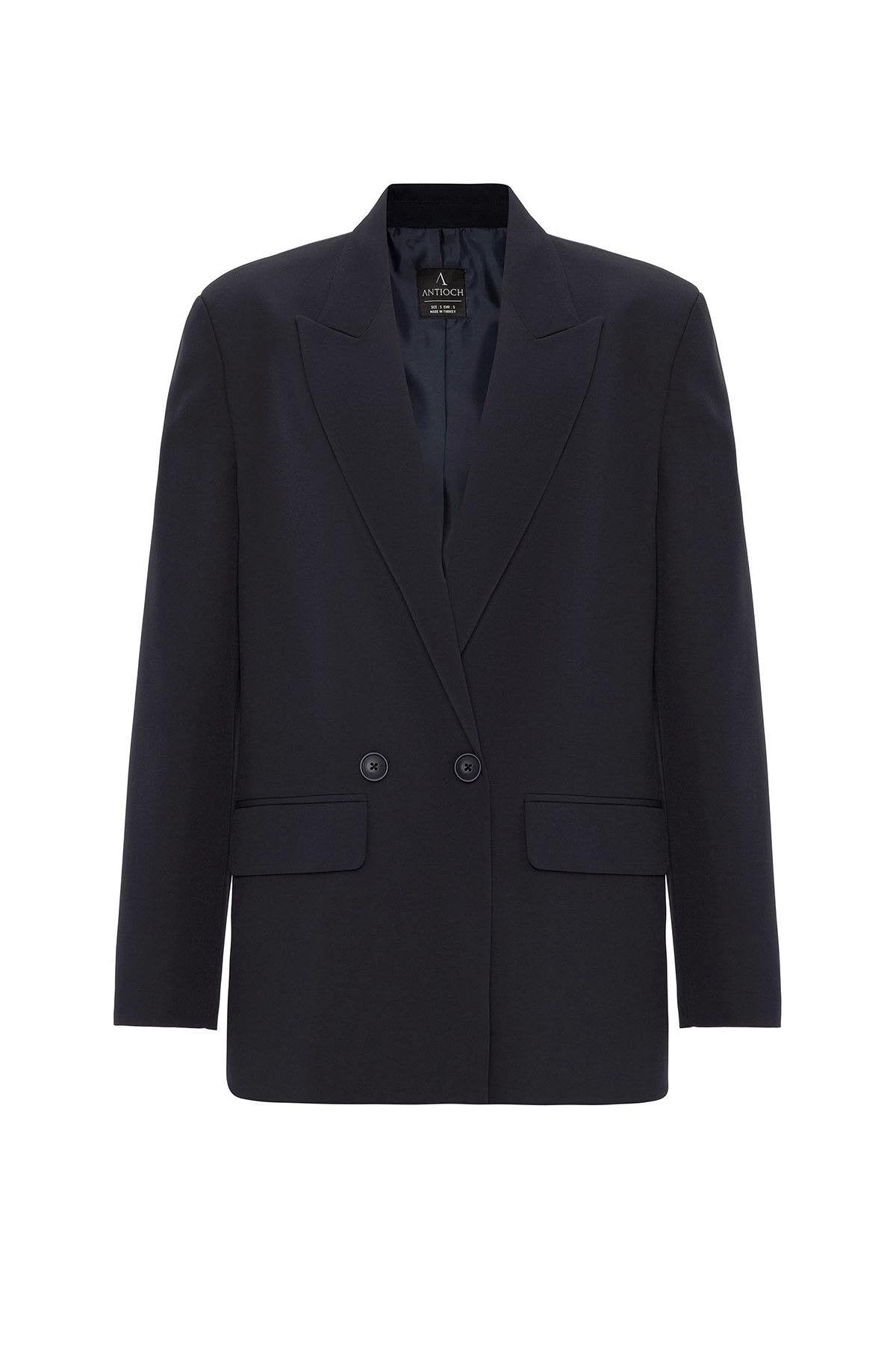 Antioch-Lacivert Kadın Kruvaze Kapama Oversize Blazer Ceket-Blazer Ceket-7-Milagron.com