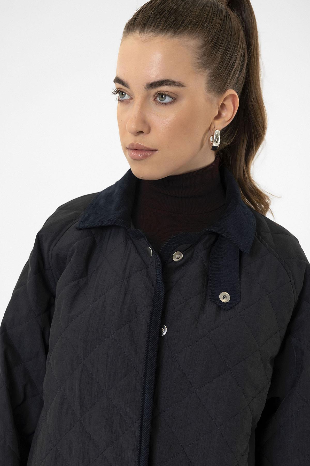 Antioch-Lacivert Kadın Polo Yaka Kapitone Mont-Mont-5-Milagron.com