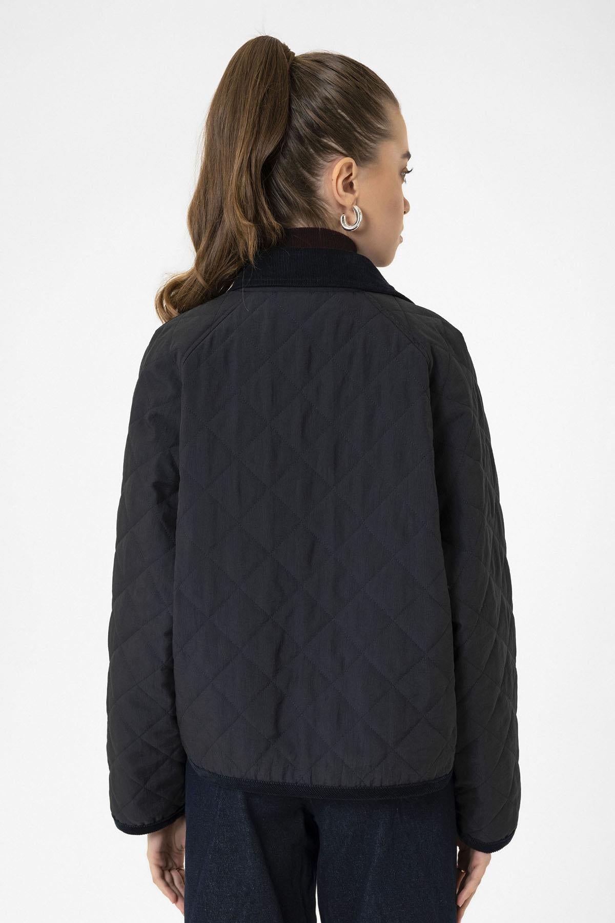 Antioch-Lacivert Kadın Polo Yaka Kapitone Mont-Mont-6-Milagron.com