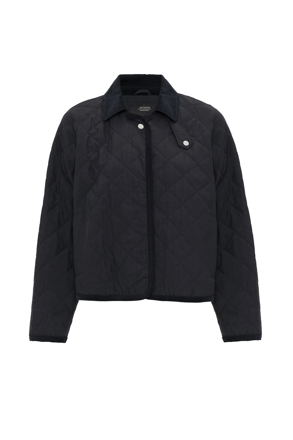 Antioch-Lacivert Kadın Polo Yaka Kapitone Mont-Mont-7-Milagron.com