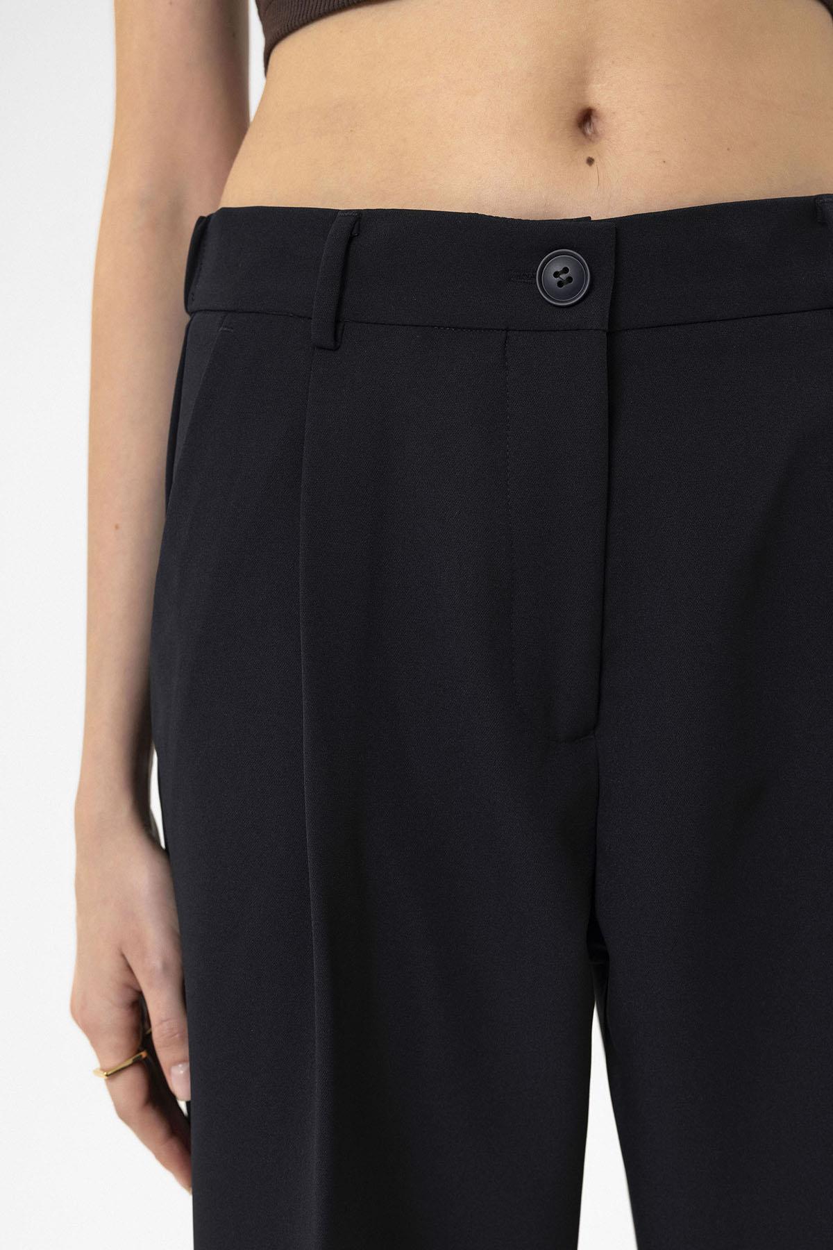 Antioch-Lacivert Kadın Yüksek Bel Straight Fit Kısa Pantolon-Pantolon-4-Milagron.com