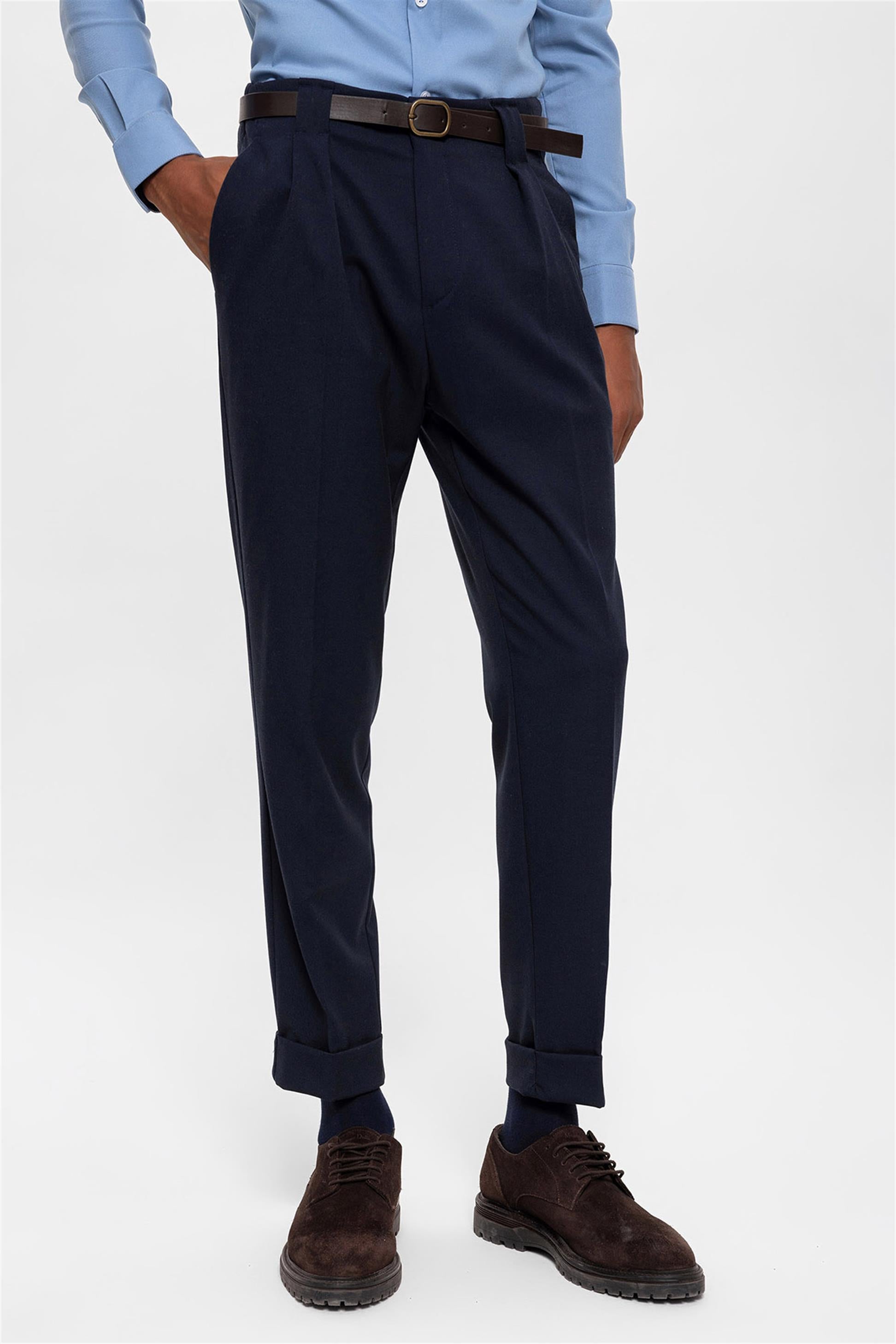 Antioch-Lacivert Kemerli Double Paça Pantolon-Pantolon-2-Milagron.com