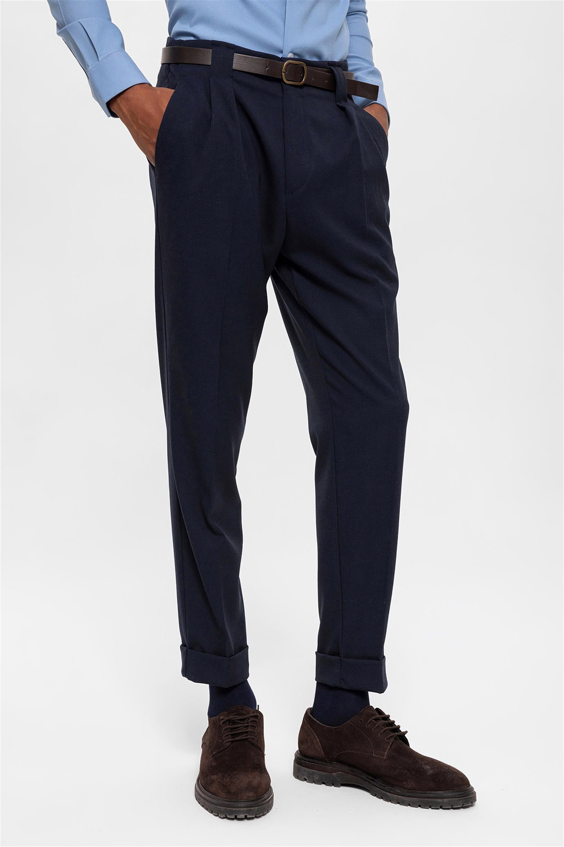 Antioch-Lacivert Kemerli Double Paça Pantolon-Pantolon-3-Milagron.com